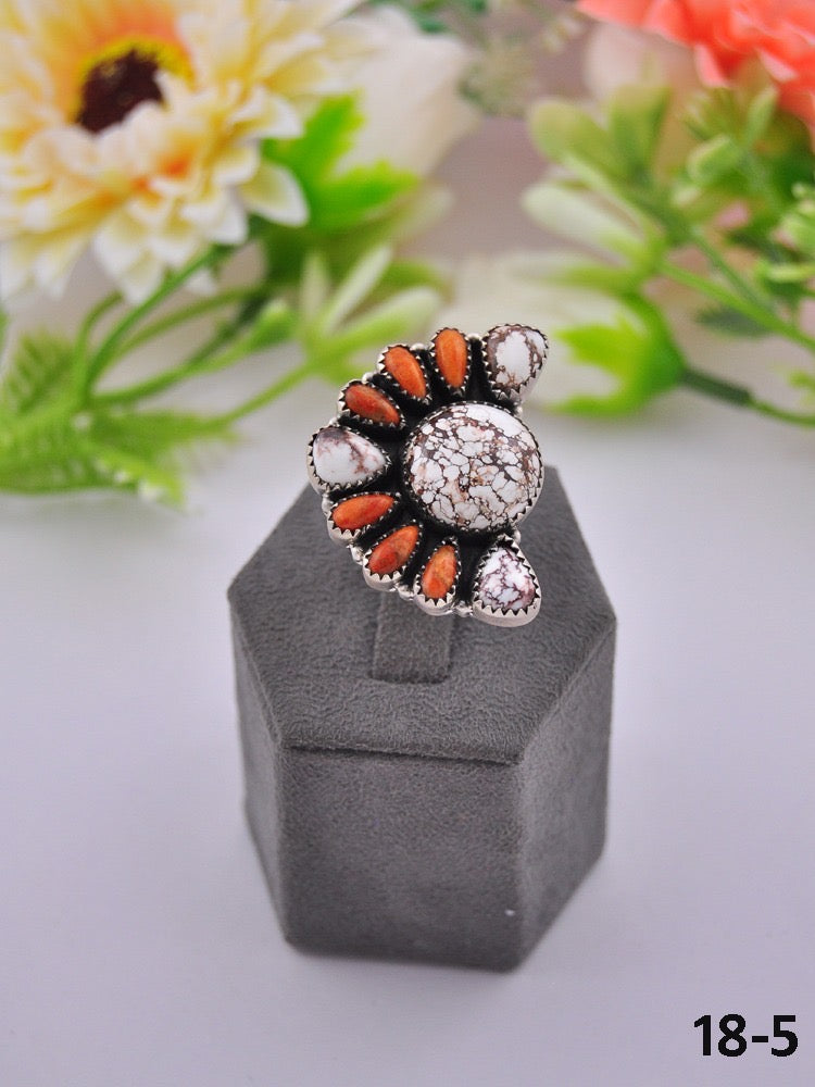 Southwest Made Multi Stone & Sterling Sliver Cluster Adjustable Ring