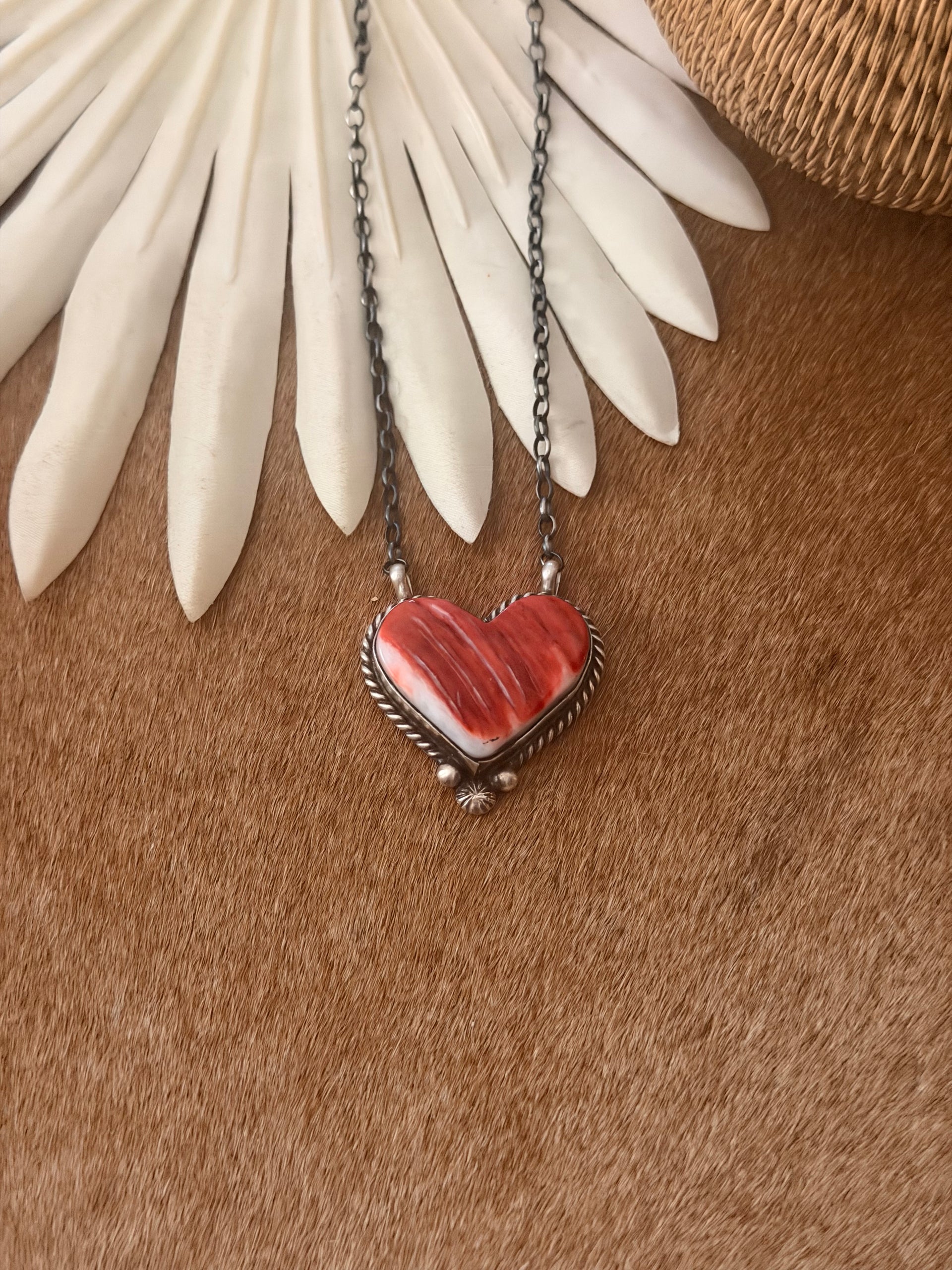 Chassity Belone Spiny Oyster & Sterling Silver Heart Necklace