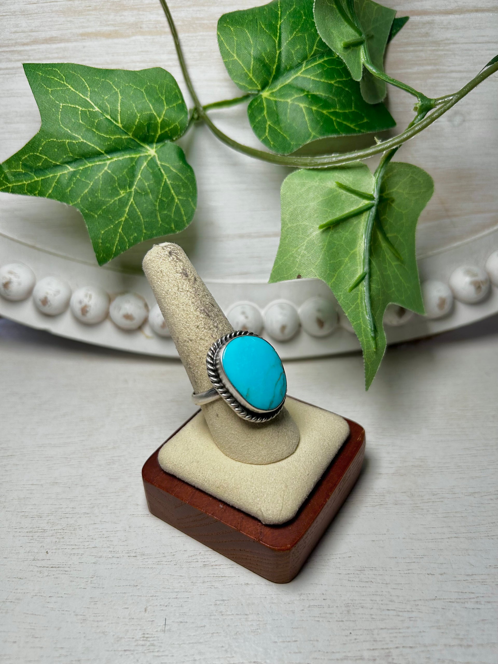 Johnny Dixon Kingman Turquoise & Sterling Silver Adjustable Ring