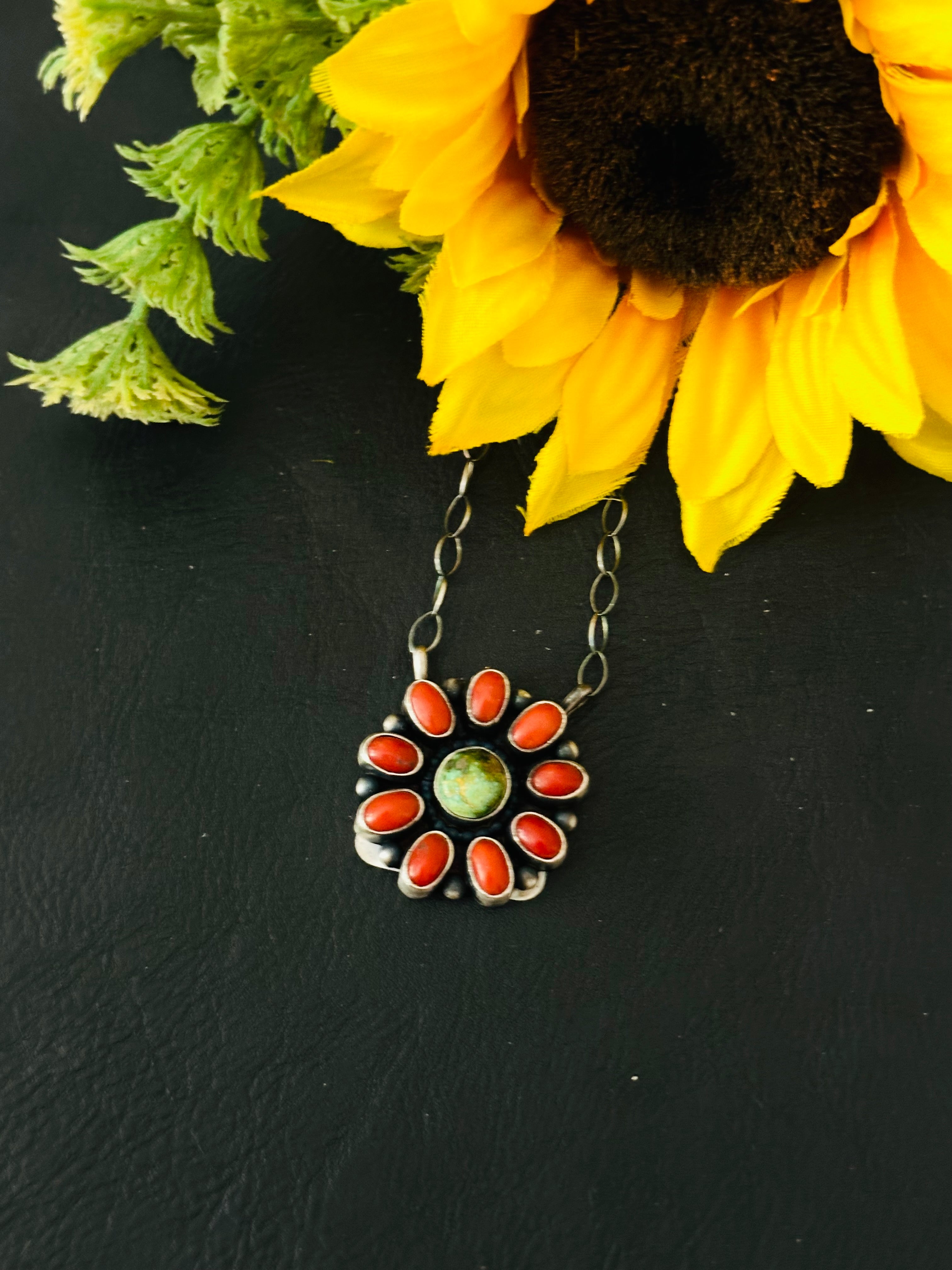 Timothy Yazzie Multi Stone & Sterling Silver Cluster Necklace