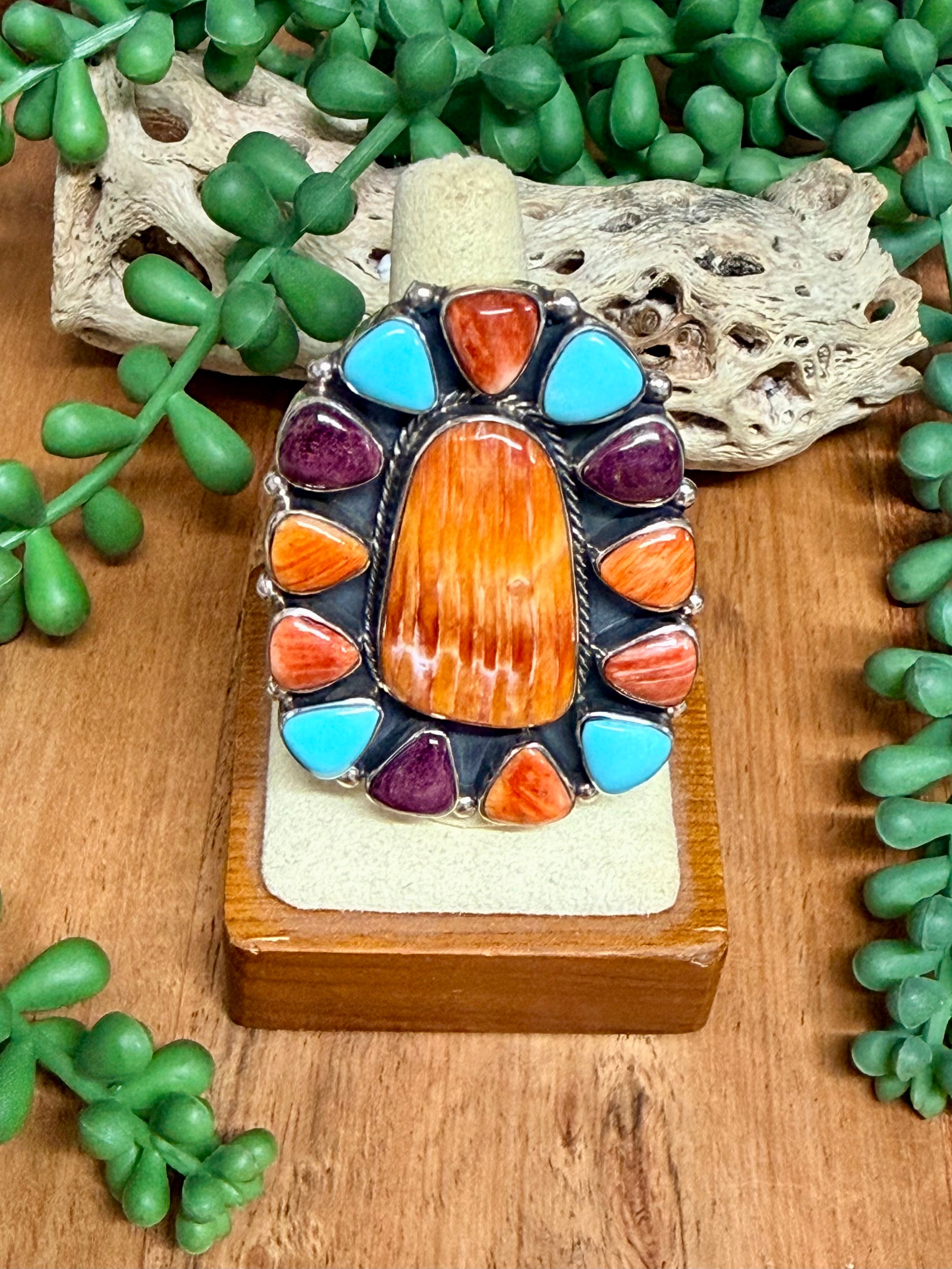 Southwest Handmade Multi Stone & Sterling Silver Adjustable Ring