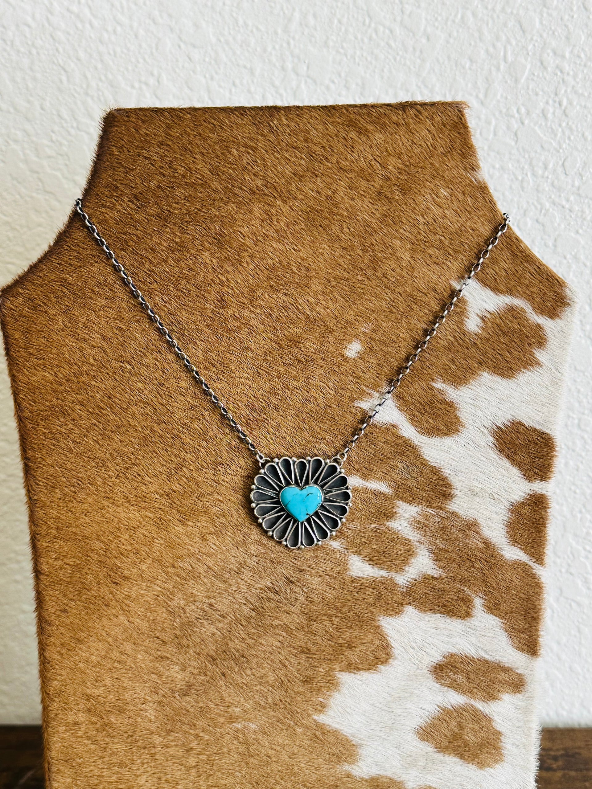 Geraldine James Kingman Turquoise & Sterling Silver Heart Necklace