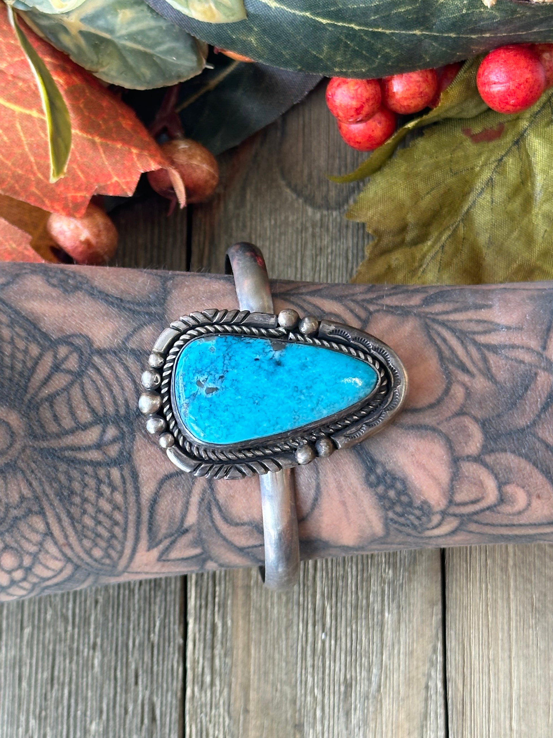 Navajo Made Kingman Turquoise & Sterling Silver Cuff Bracelet