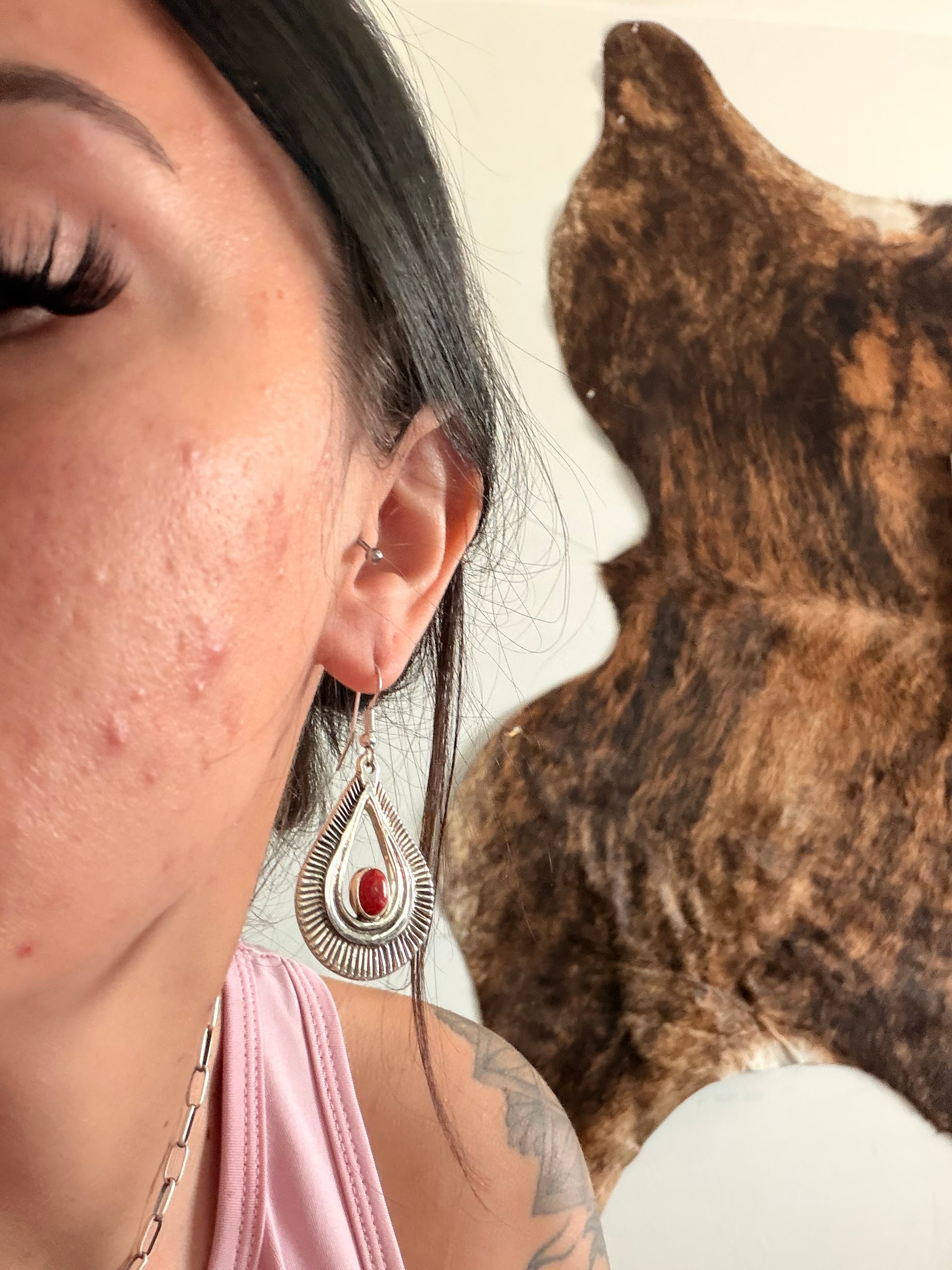 Edith Kee Spiny Oyster & Sterling Silver Dangle Earrings