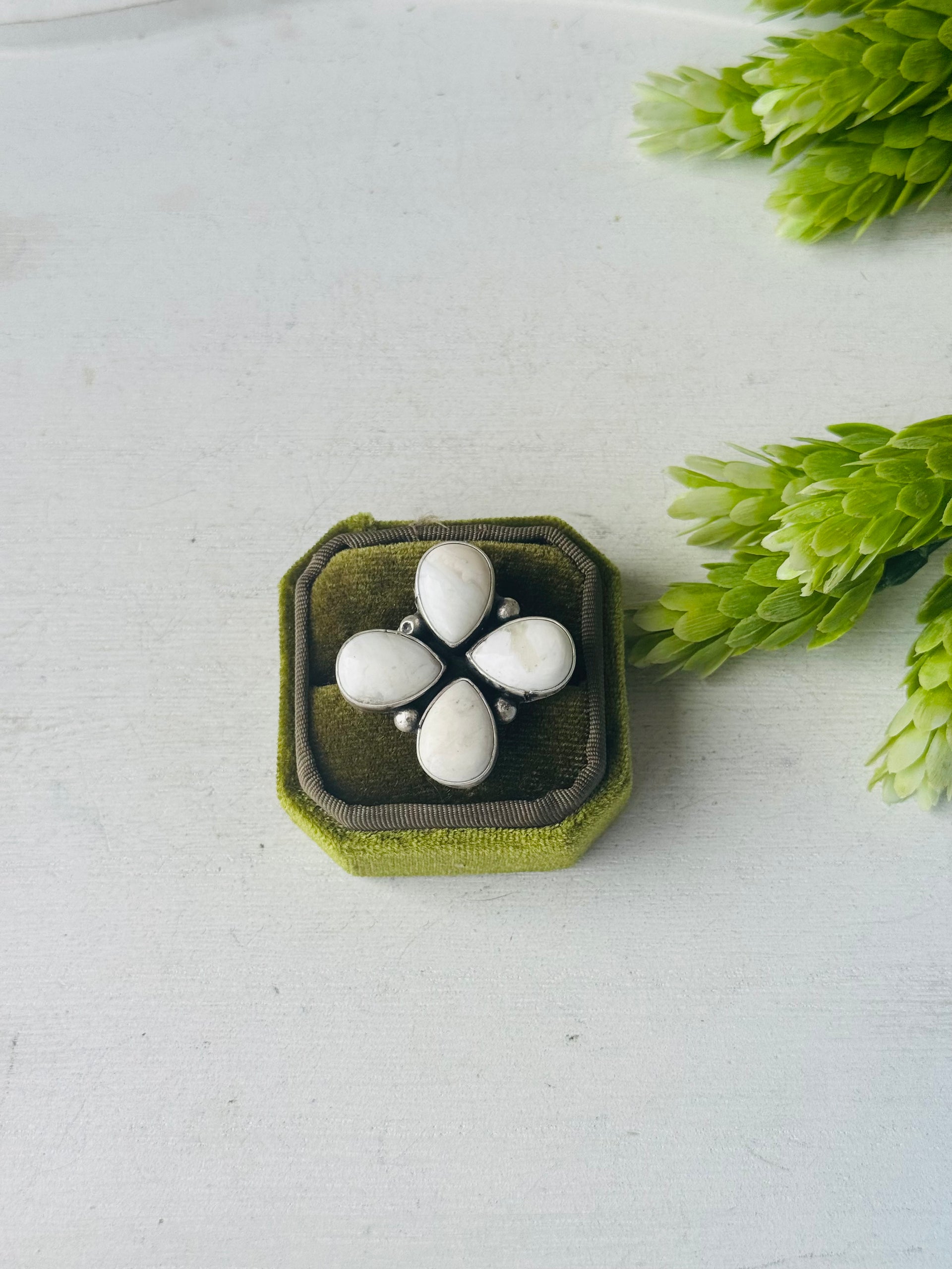 Myron Benally White Buffalo & Sterling Silver Ring Size 6.25