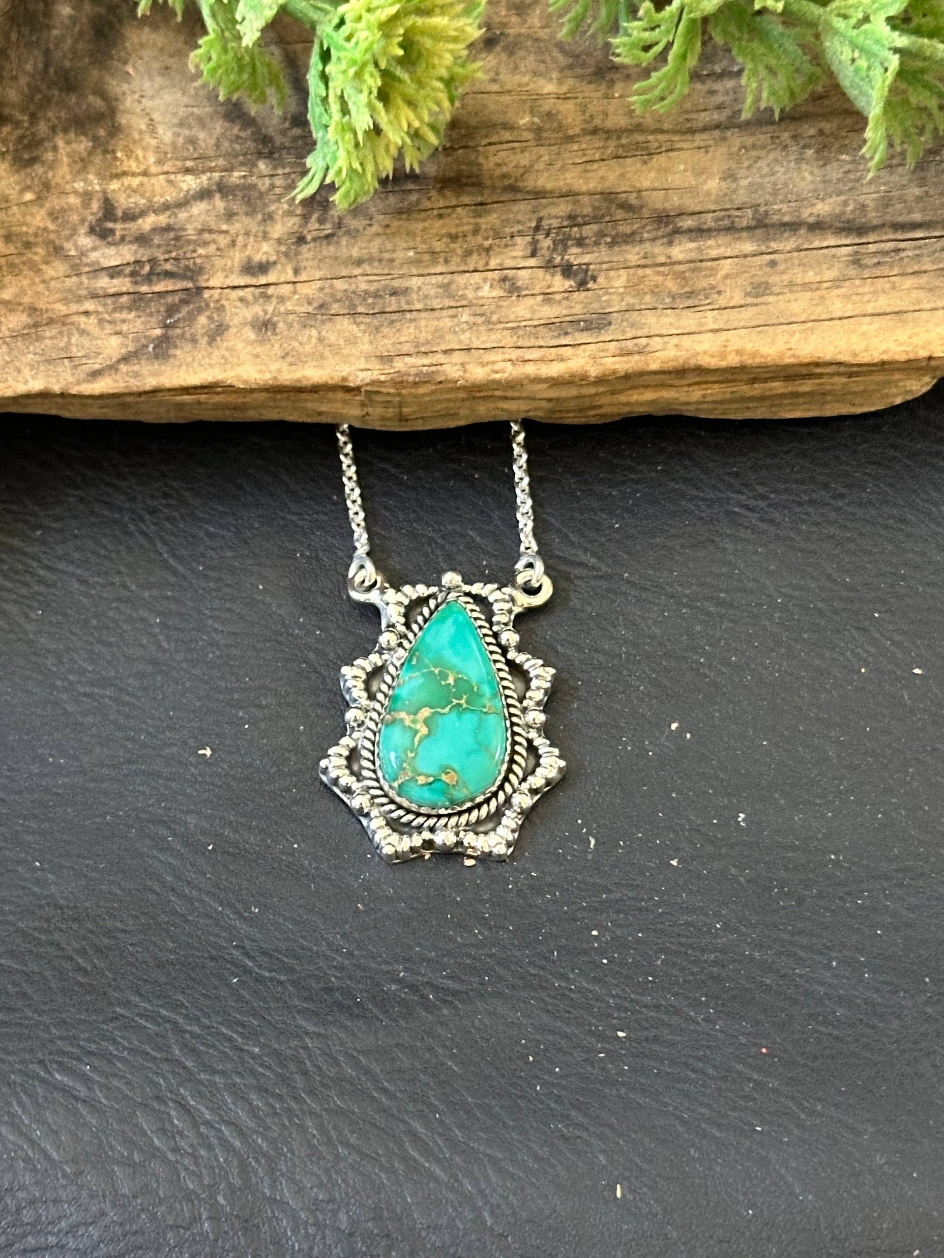Southwest Handmade Emerald Valley Turquoise & Sterling Silver Necklace