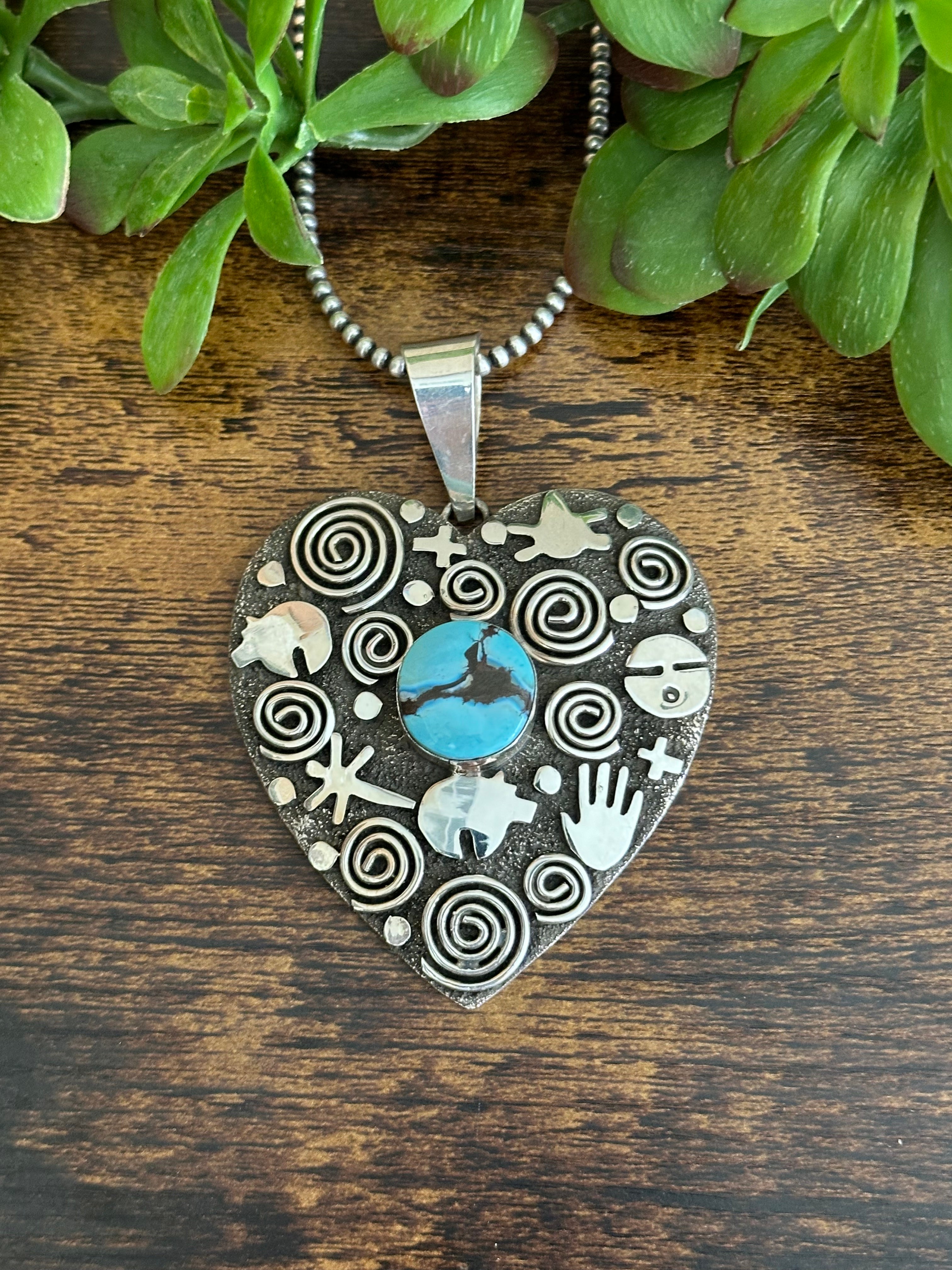 Alex Sanchez Golden Hills Turquoise & Sterling Silver Heart Pendant