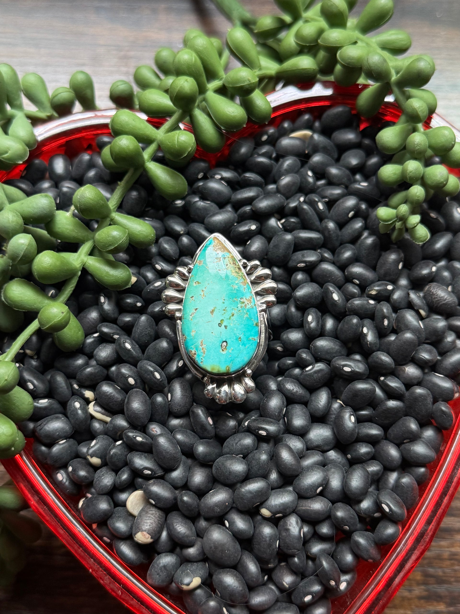 Southwest Handmade Sonoran Mountain Turquoise & Sterling Silver Adjustable Ring