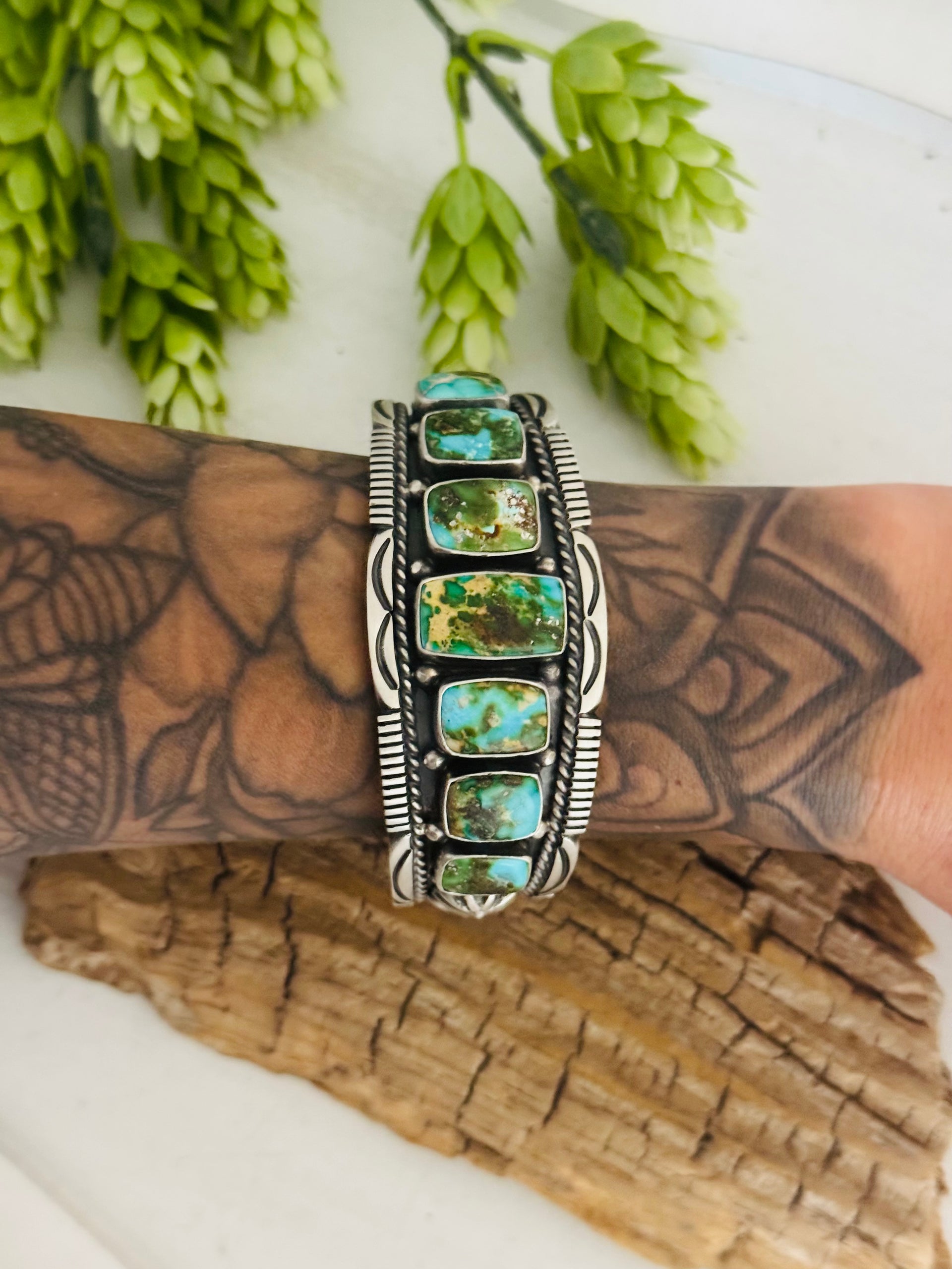 Charles Johnson Sonoran Mountain Turquoise & Sterling Silver Cluster Cuff Bracelet