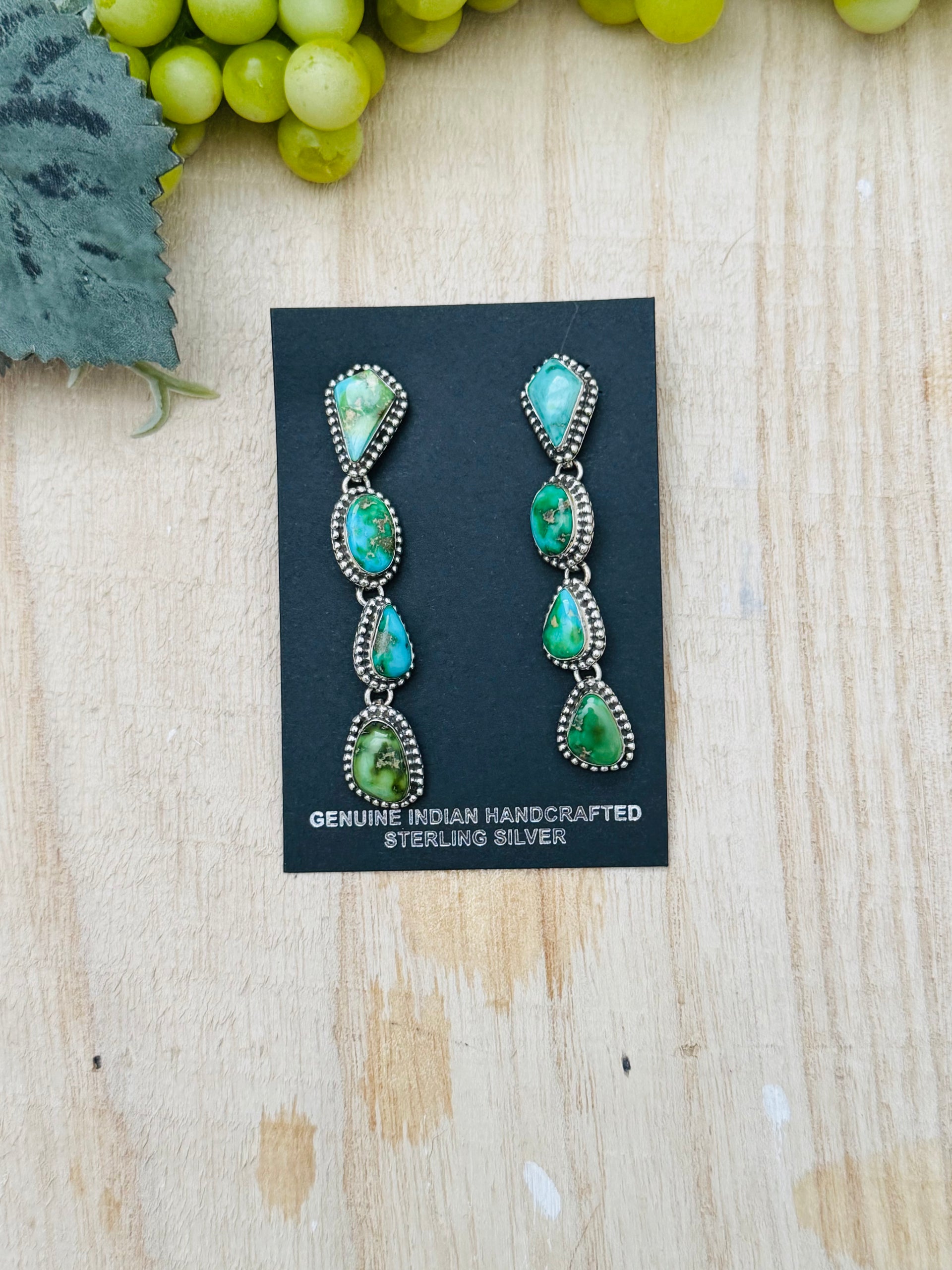 Southwest Handmade Sonoran Mountain Turquoise & Sterling Silver Post Dangle Earrings