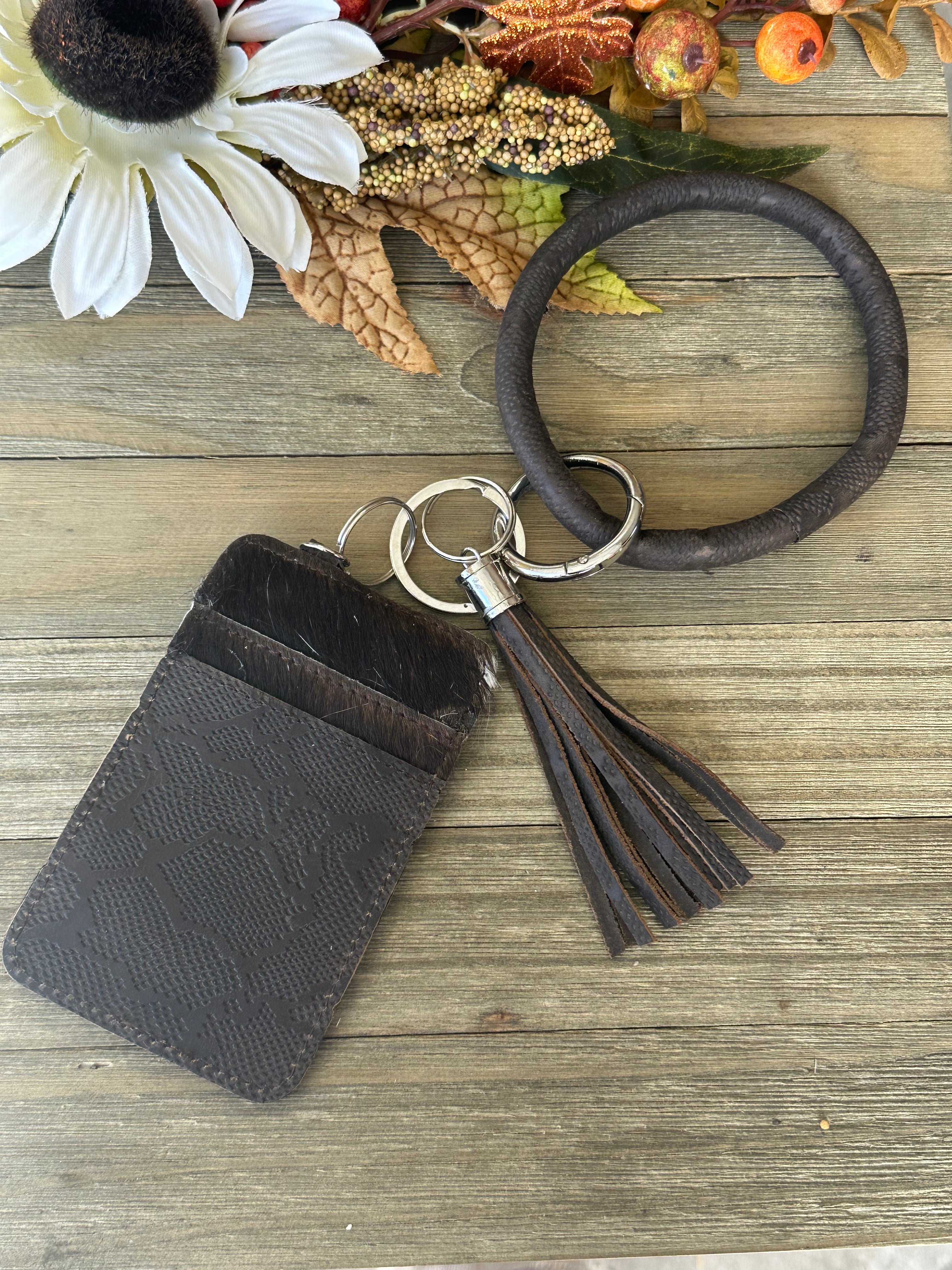 Genuine Leather & Cowhide Wristlet Card Holder