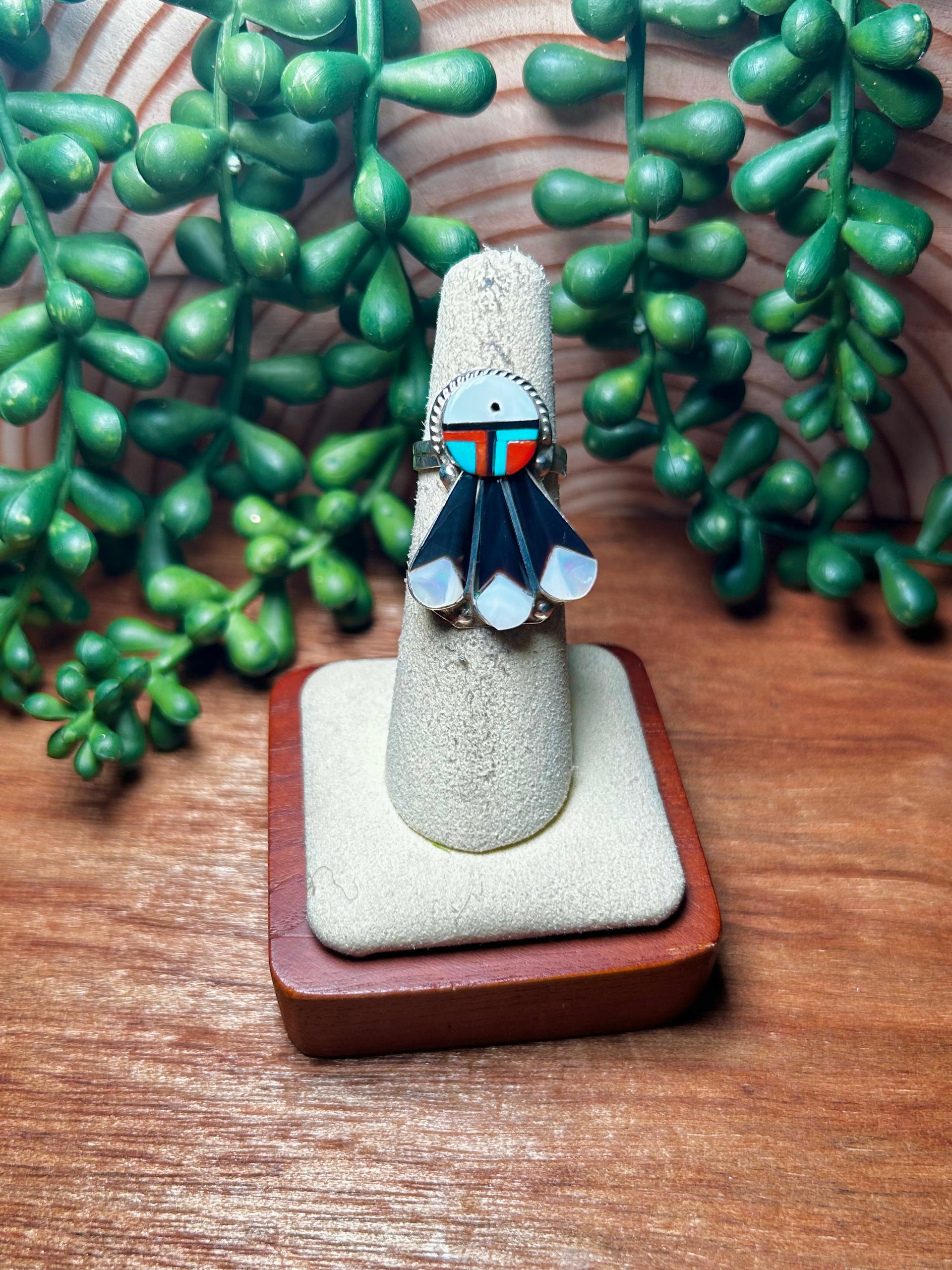 Zuni Multi Stone & Sterling Silver Ring Size 4.75