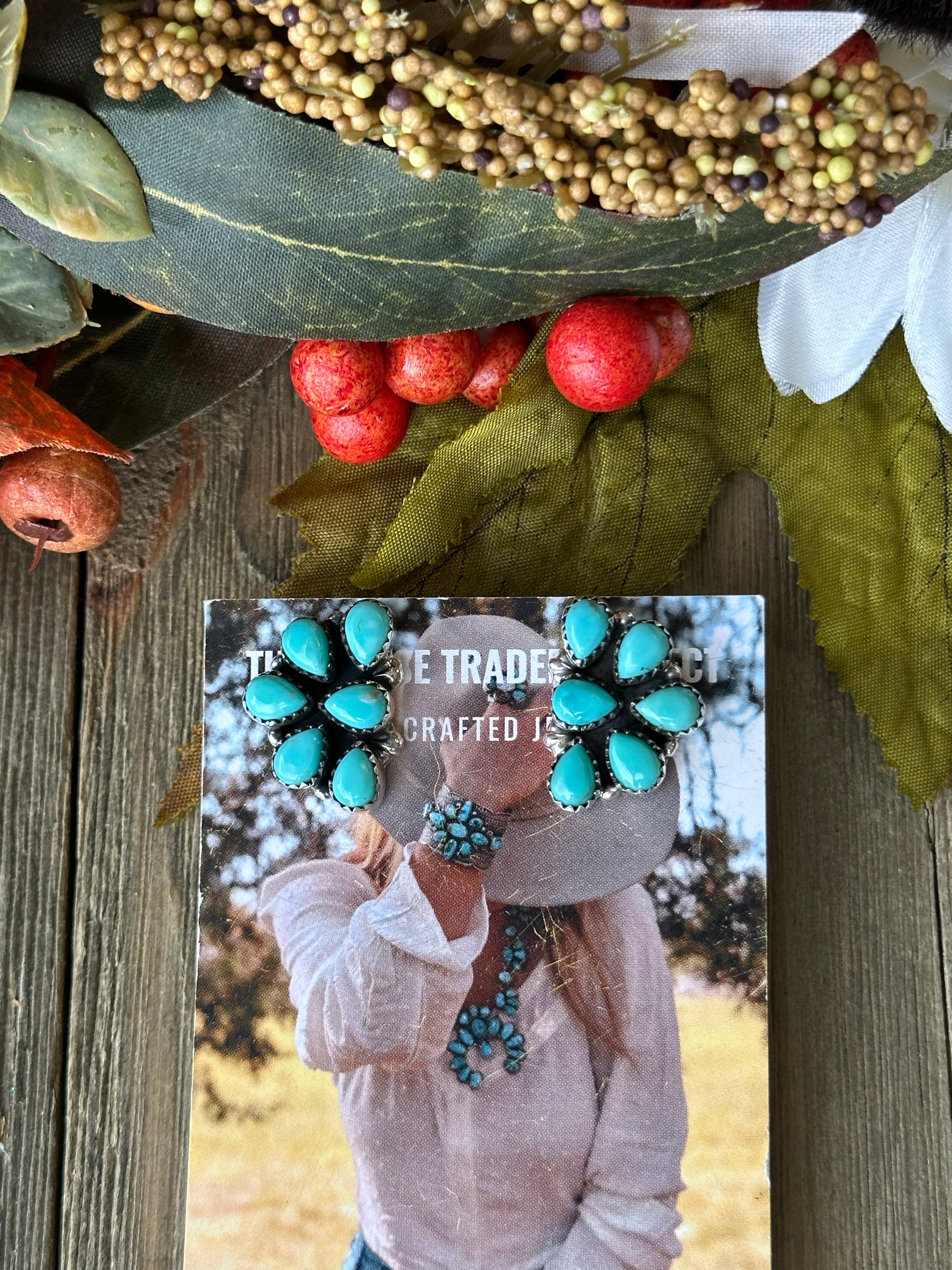 Southwest Made Turquoise and Sterling Silver Crescent Post Earrings