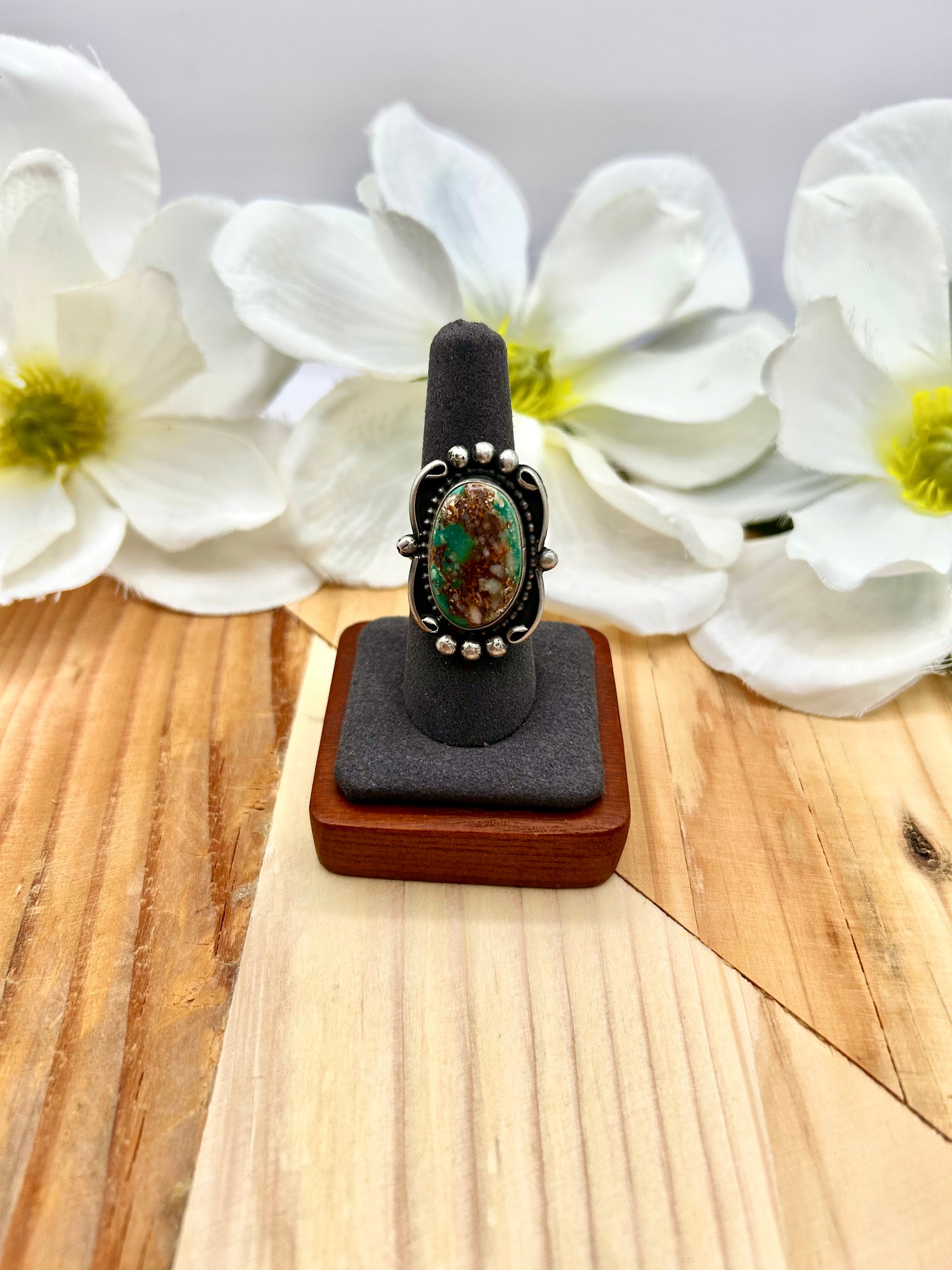 Navajo Made Royston Turquoise & Sterling Silver Adjustable Ring