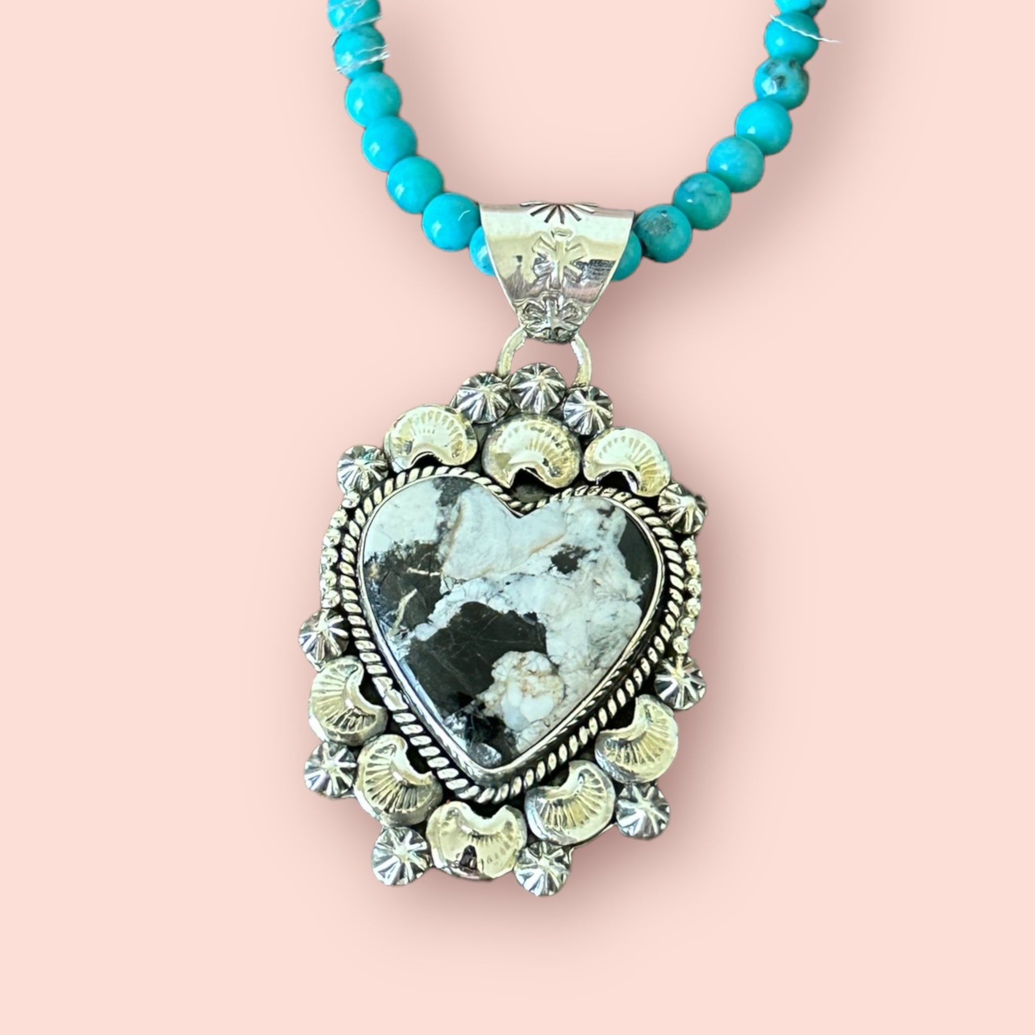 Southwest Handmade White Buffalo & Sterling Silver Heart Pendant