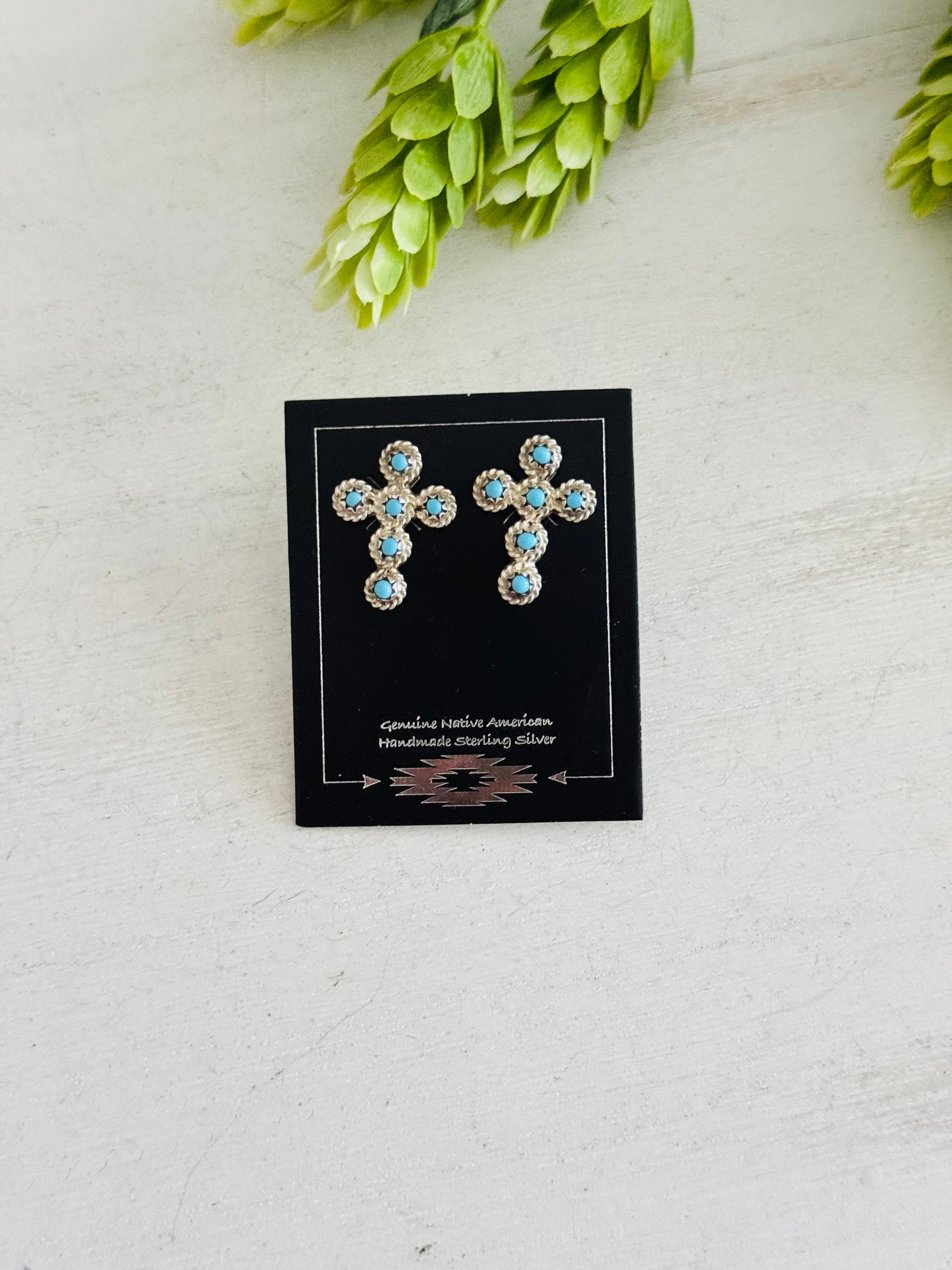 Bernadette Nakatewa Turquoise & Sterling Silver Post Cross Cluster Earrings