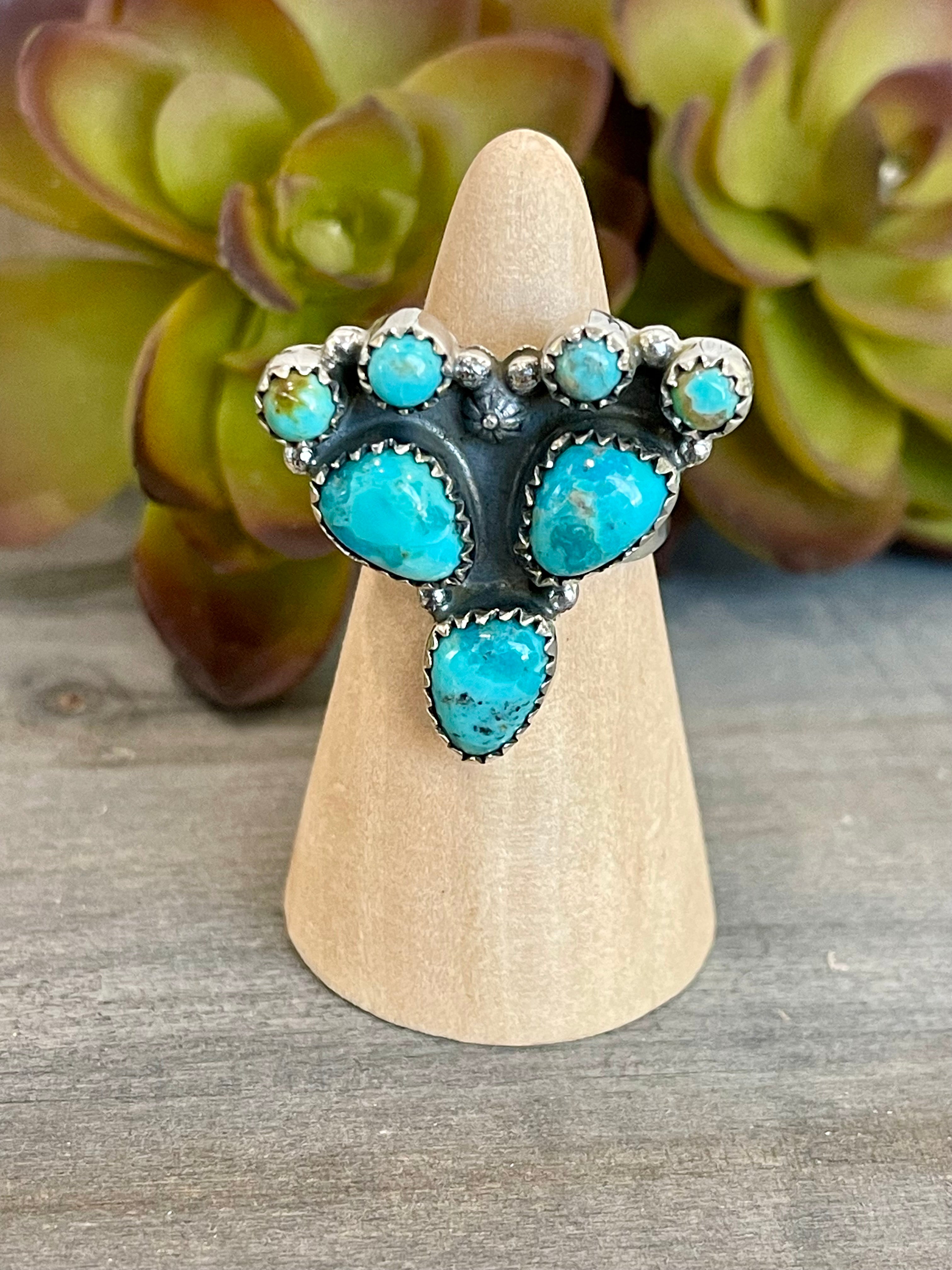 Southwest Handmade Kingman Turquoise & Sterling Silver Adjustable Ring