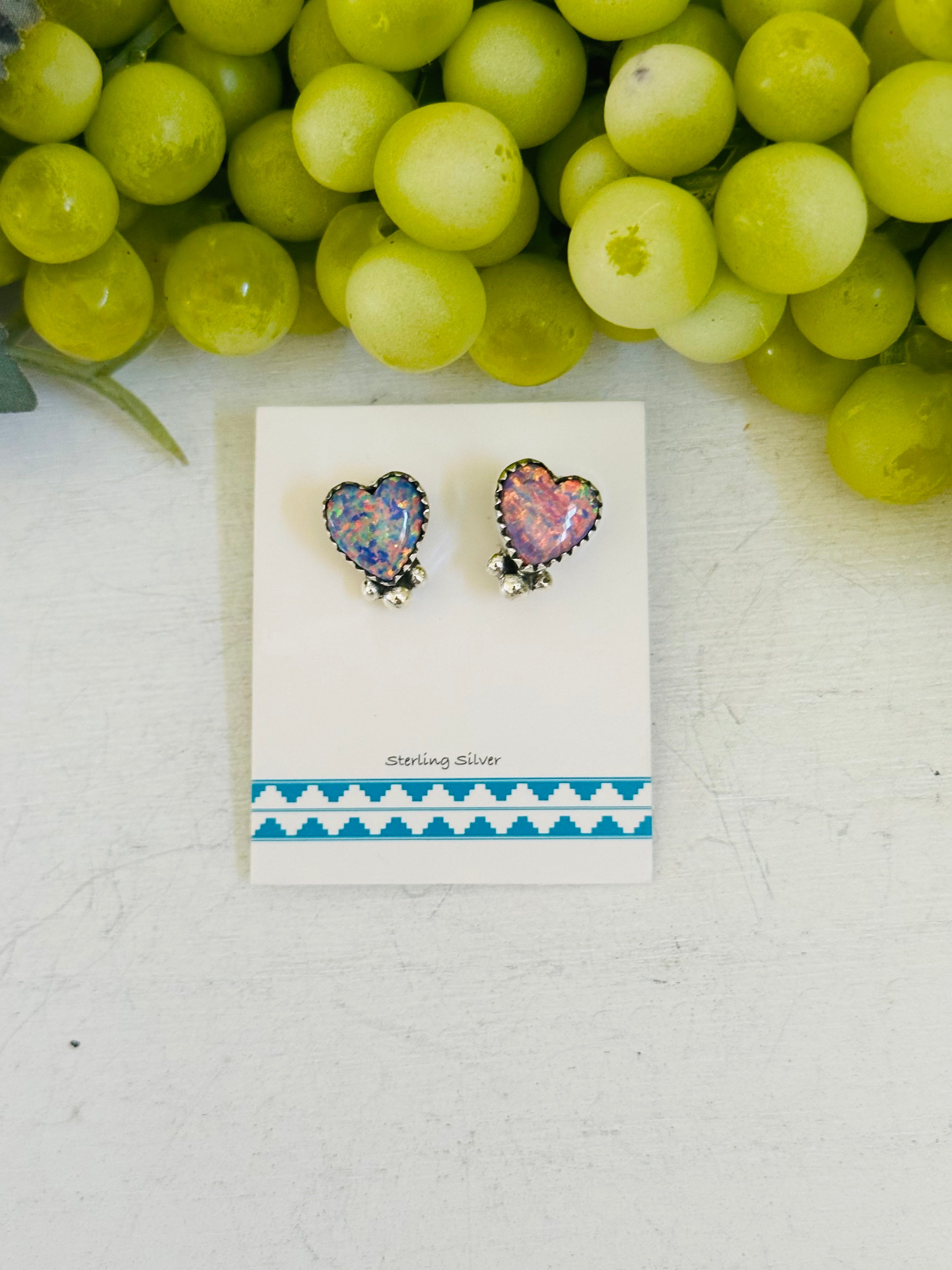 TTD “ dainty” Purple Opal & Sterling Silver Post Heart Earrings