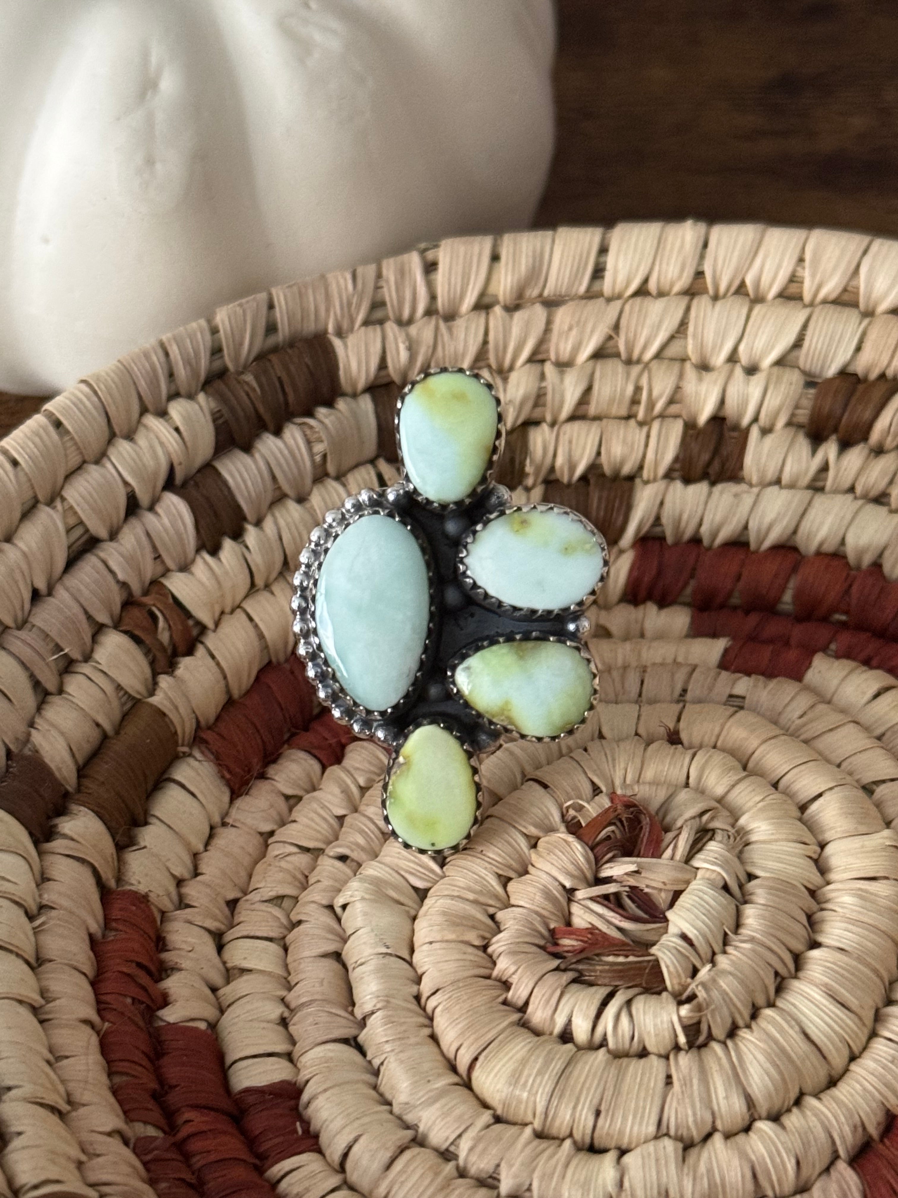 Southwest Handmade Multi Stone & Sterling Silver Adjustable Cluster Ring