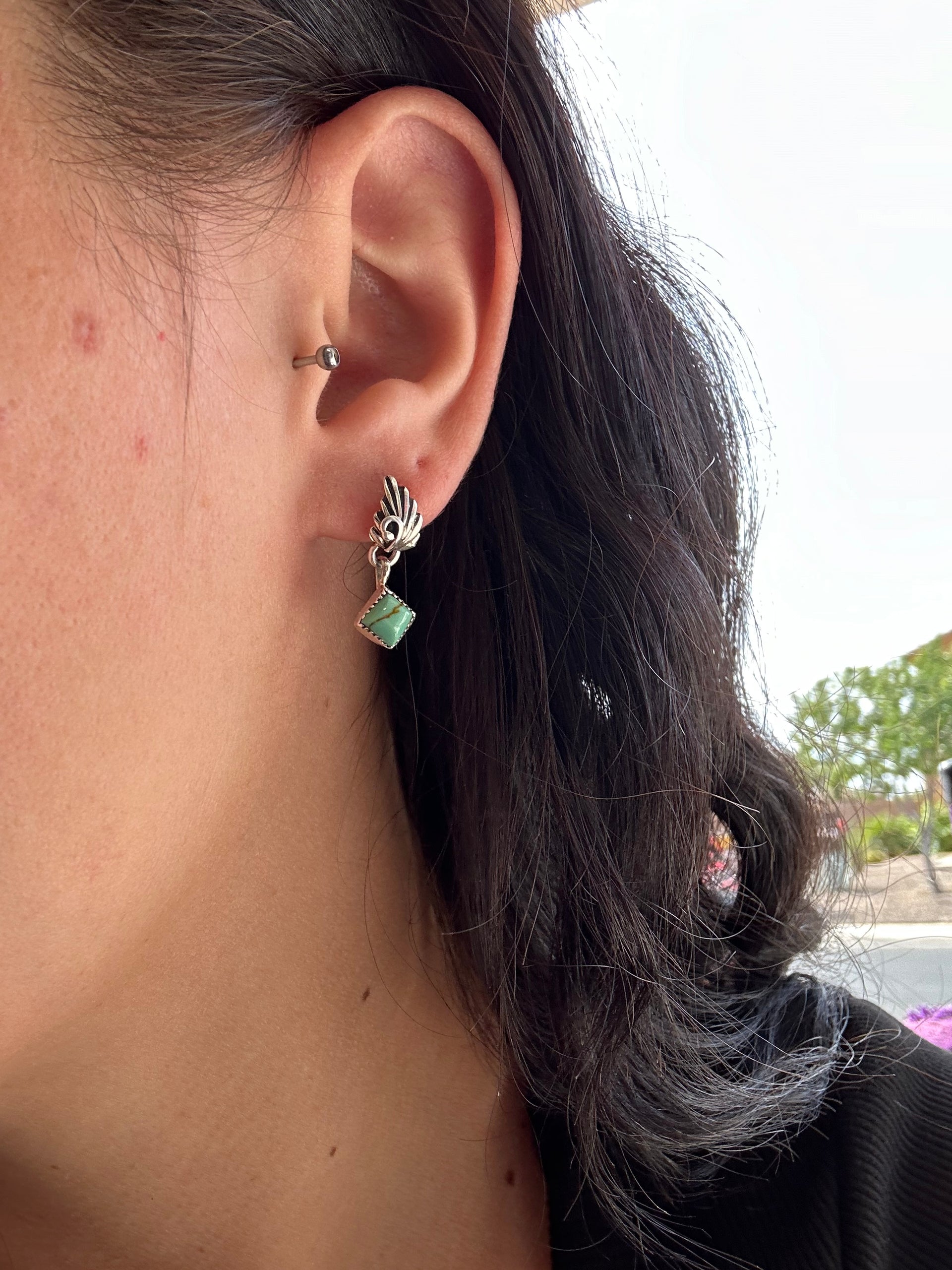 Navajo Made Royston Turquoise & Sterling Silver Post Earrings