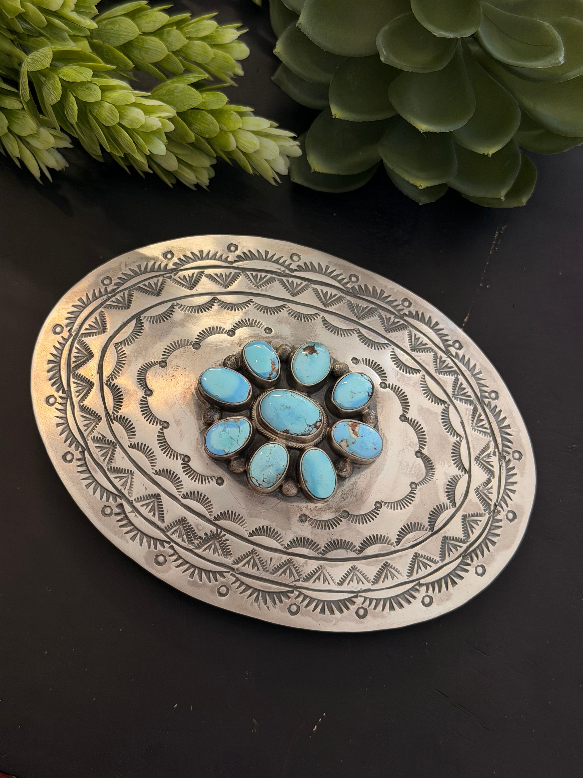 Bobby Johnson Golden Hills Turquoise & Sterling Silver Belt Buckle