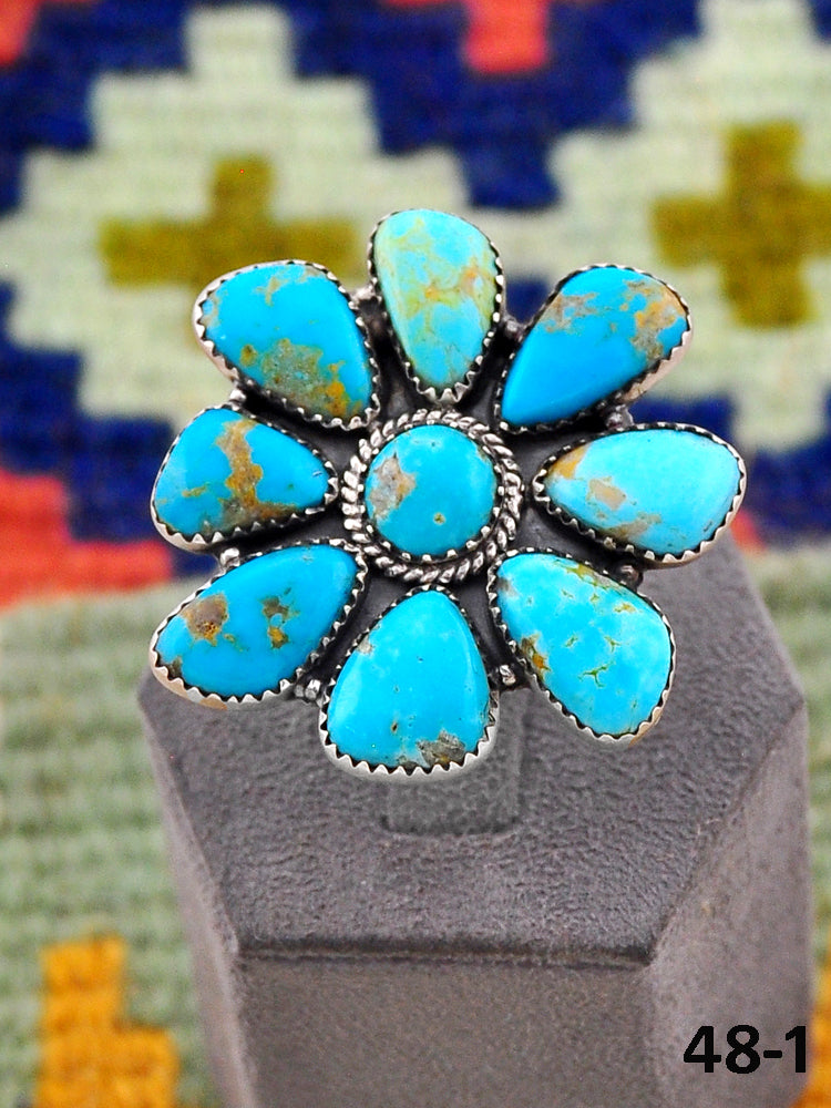 Southwest Handmade Santa Maria Turquoise & Sterling Silver Adjustable Ring