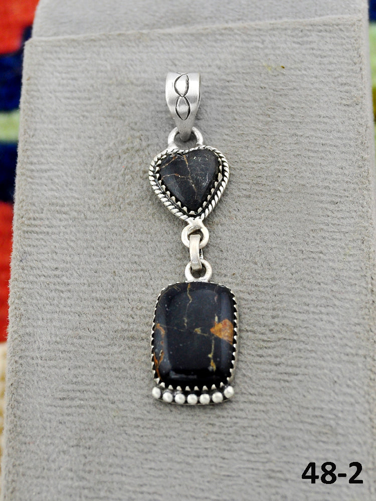 Southwest Handmade Black Jack Turquoise & Sterling Silver Pendants
