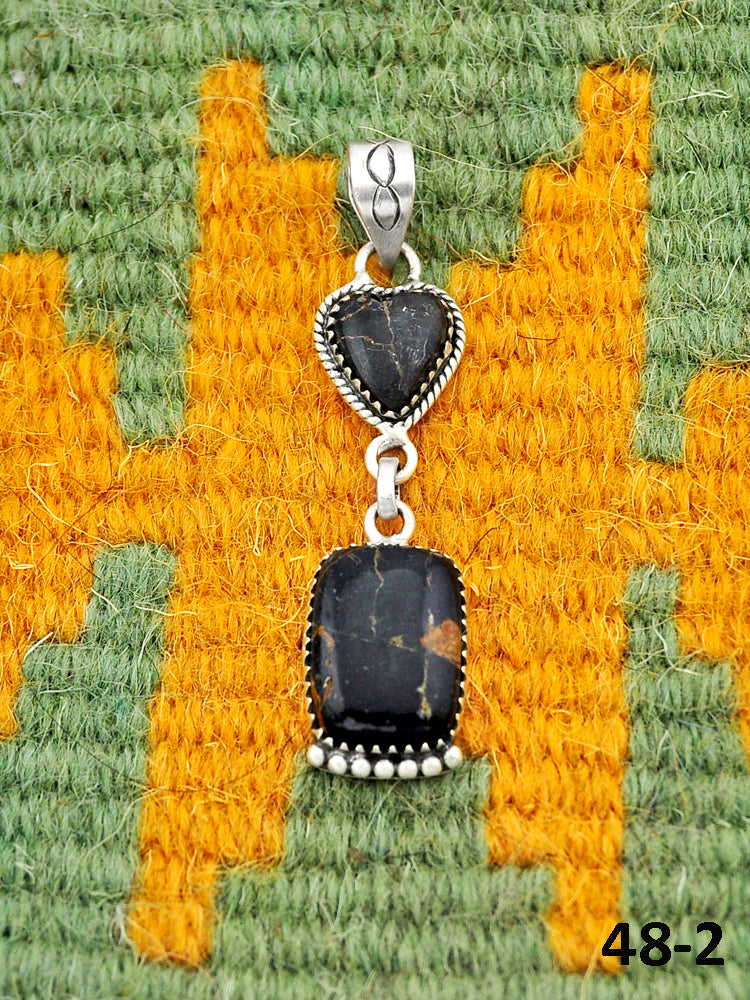 Southwest Handmade Black Jack Turquoise & Sterling Silver Pendants