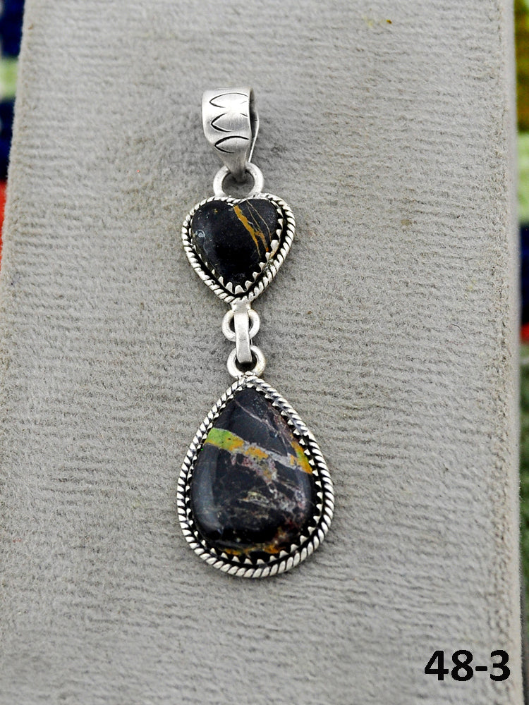 Southwest Handmade Black Jack Turquoise & Sterling Silver Pendants