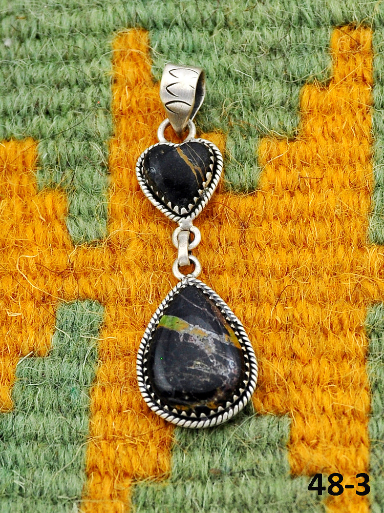 Southwest Handmade Black Jack Turquoise & Sterling Silver Pendants