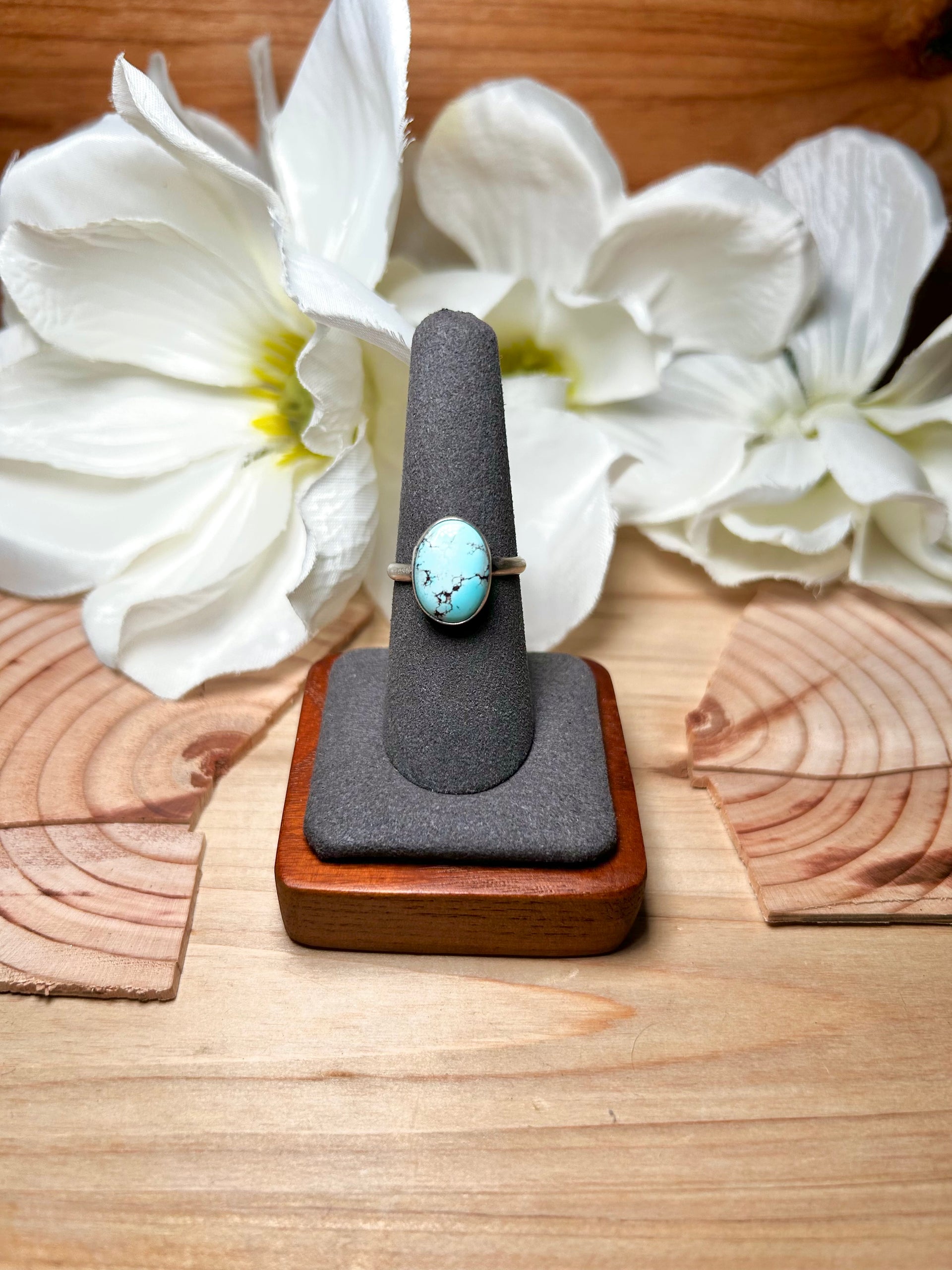 Navajo Made Golden Hill Turquoise & Sterling Silver Ring Size 7.75