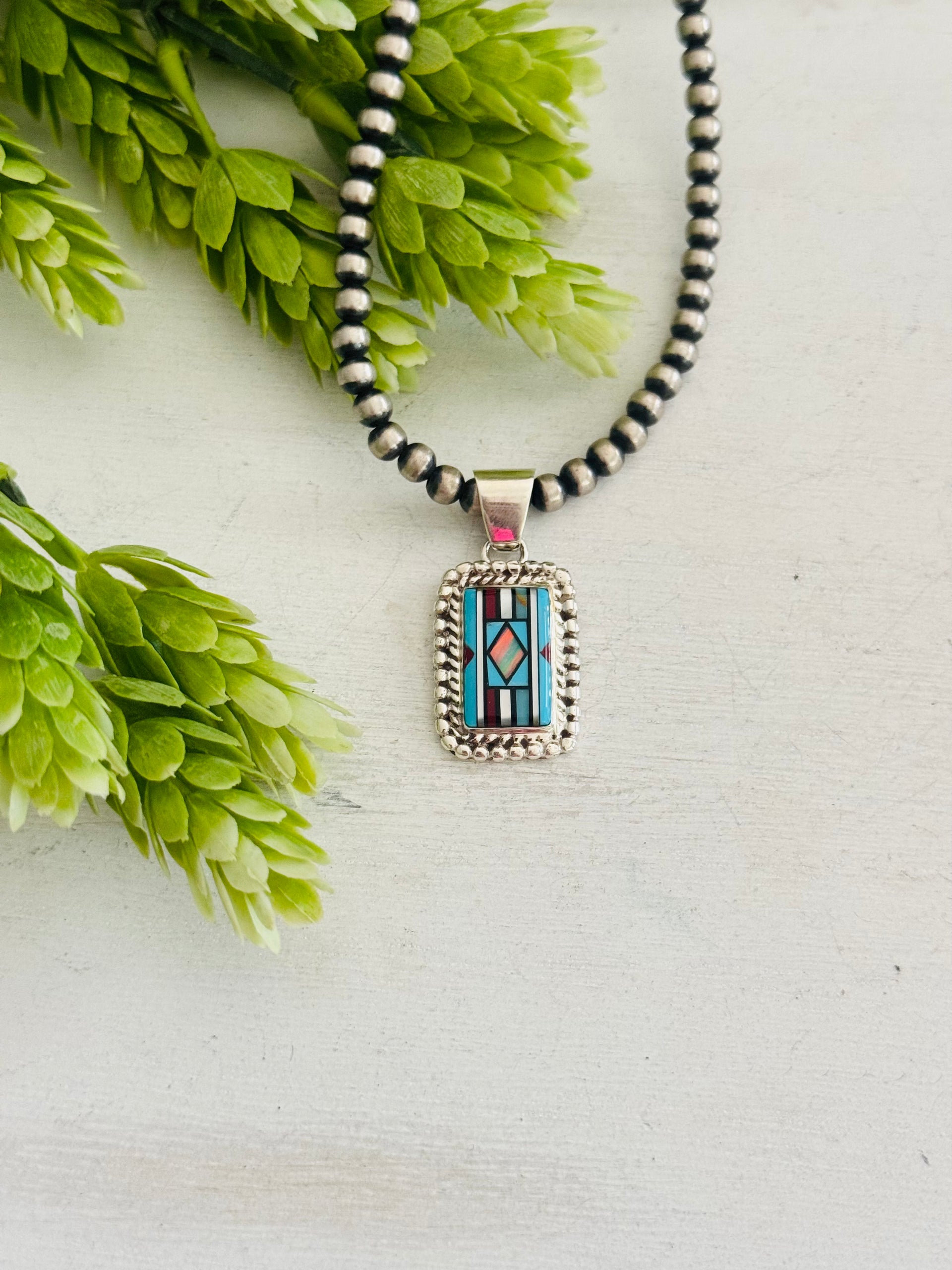 Southwest Multi Stone & Sterling Silver Cobblestone Pendant