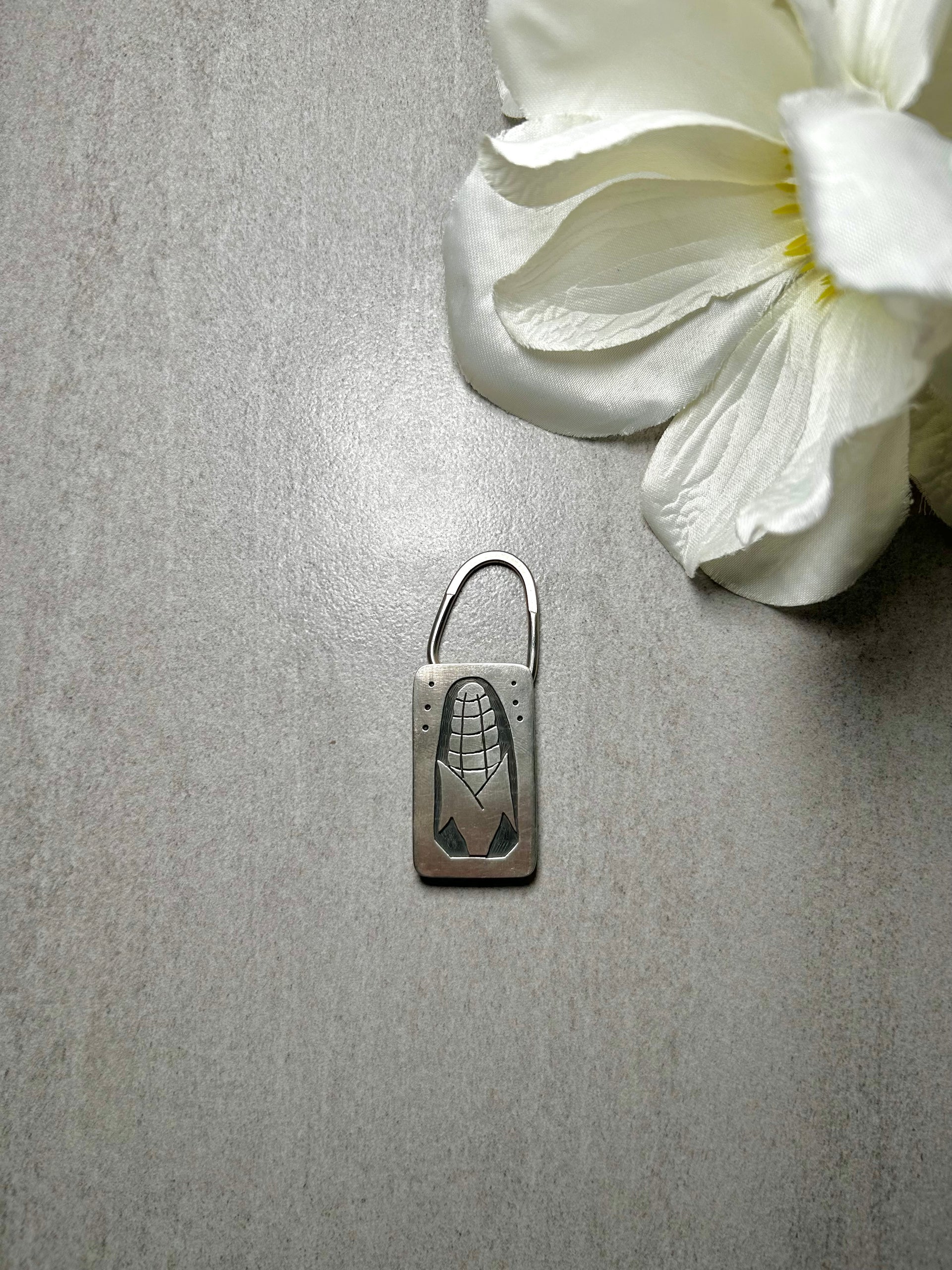 Hopi Made Sterling Silver Inlay Key Chain