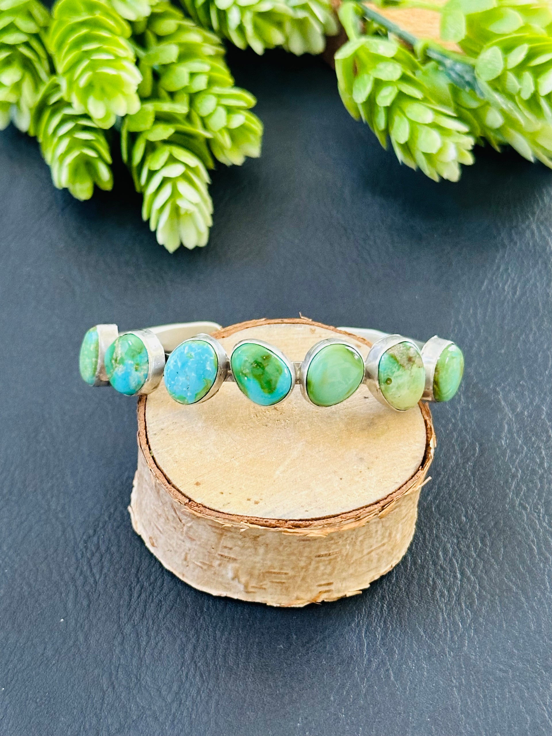 Navajo Made Sonoran Mountain & Sterling Silver Cuff Bracelet