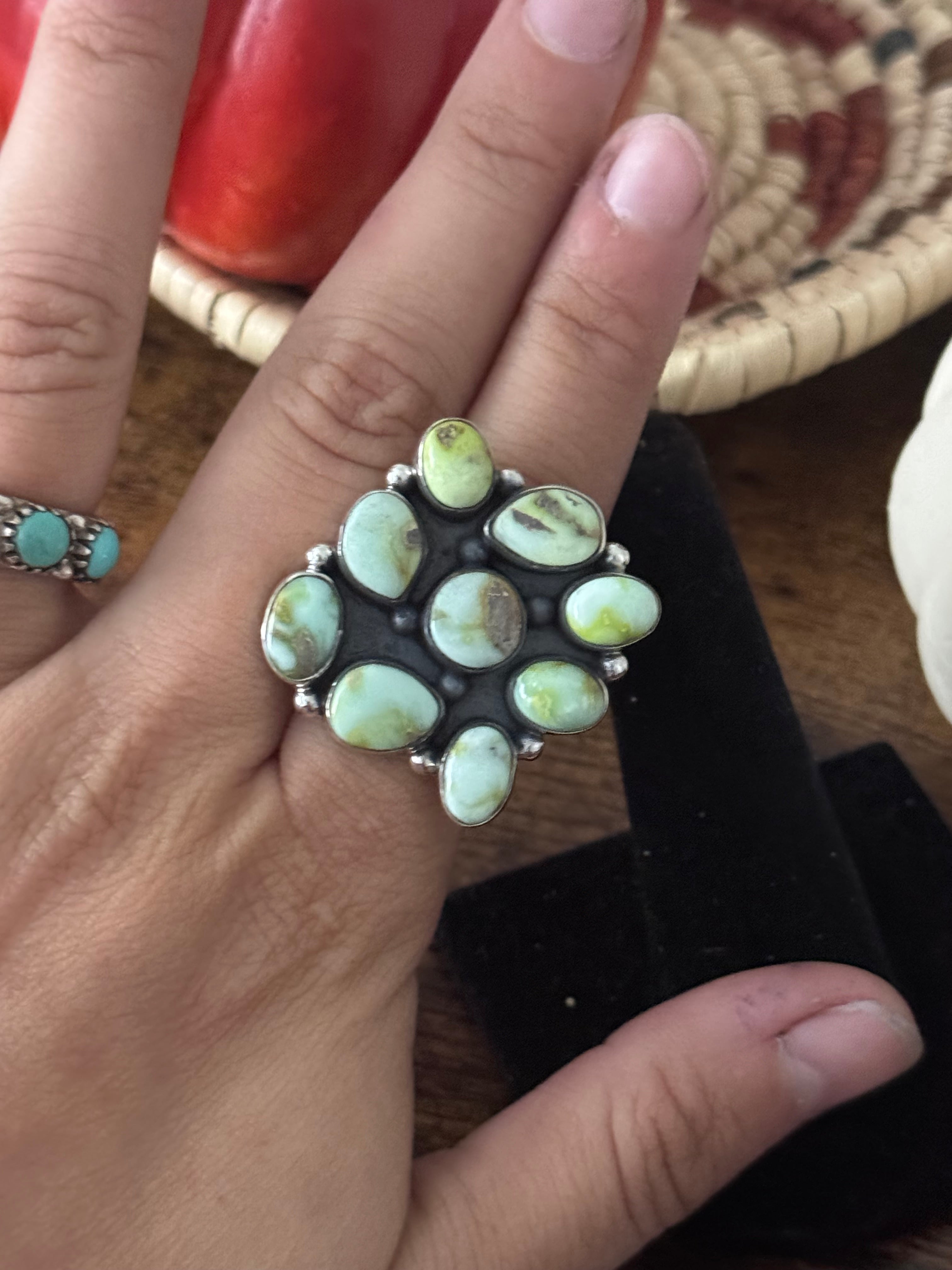 Southwest Handmade Palomino Variscite & Sterling Silver Adjustable Cluster Ring