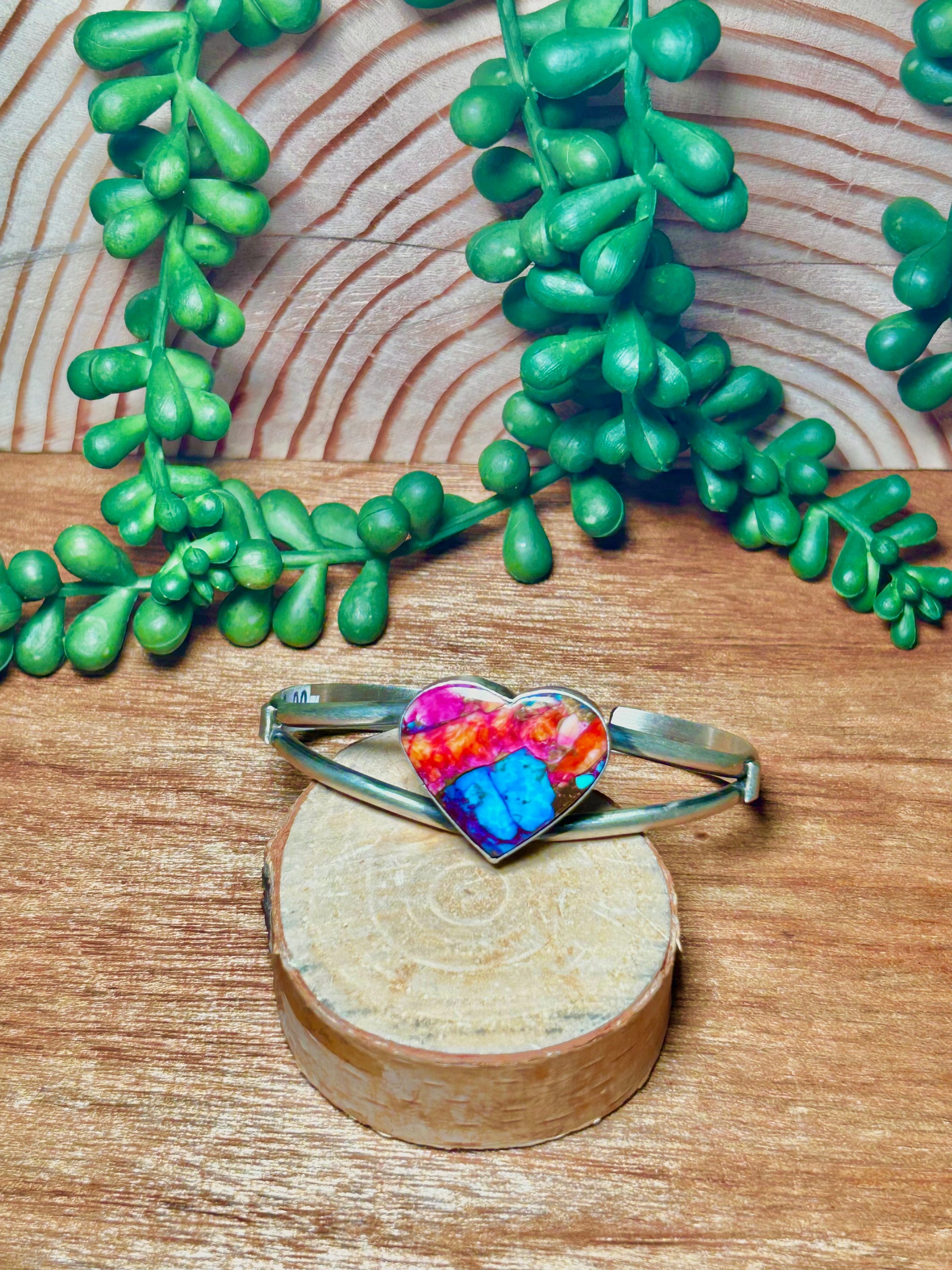 Navajo Made Mohave Turquoise & Sterling Silver Cuff Bracelet