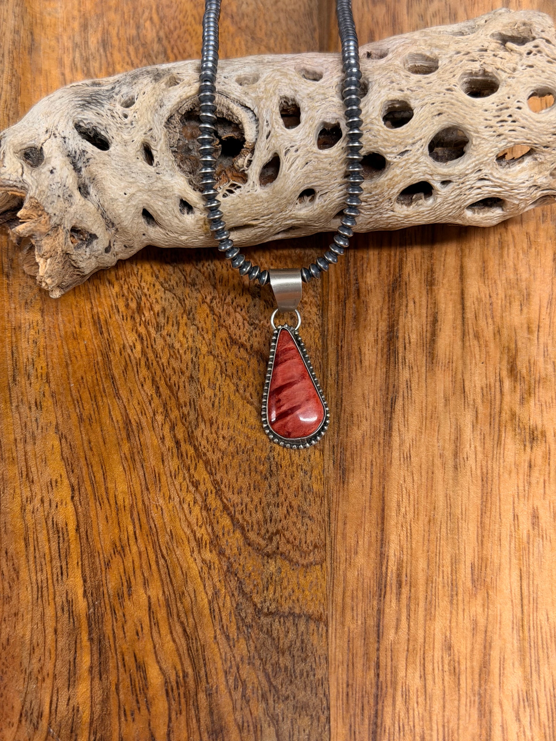 Navajo Made Spiny Oyster & Sterling Silver Pendant