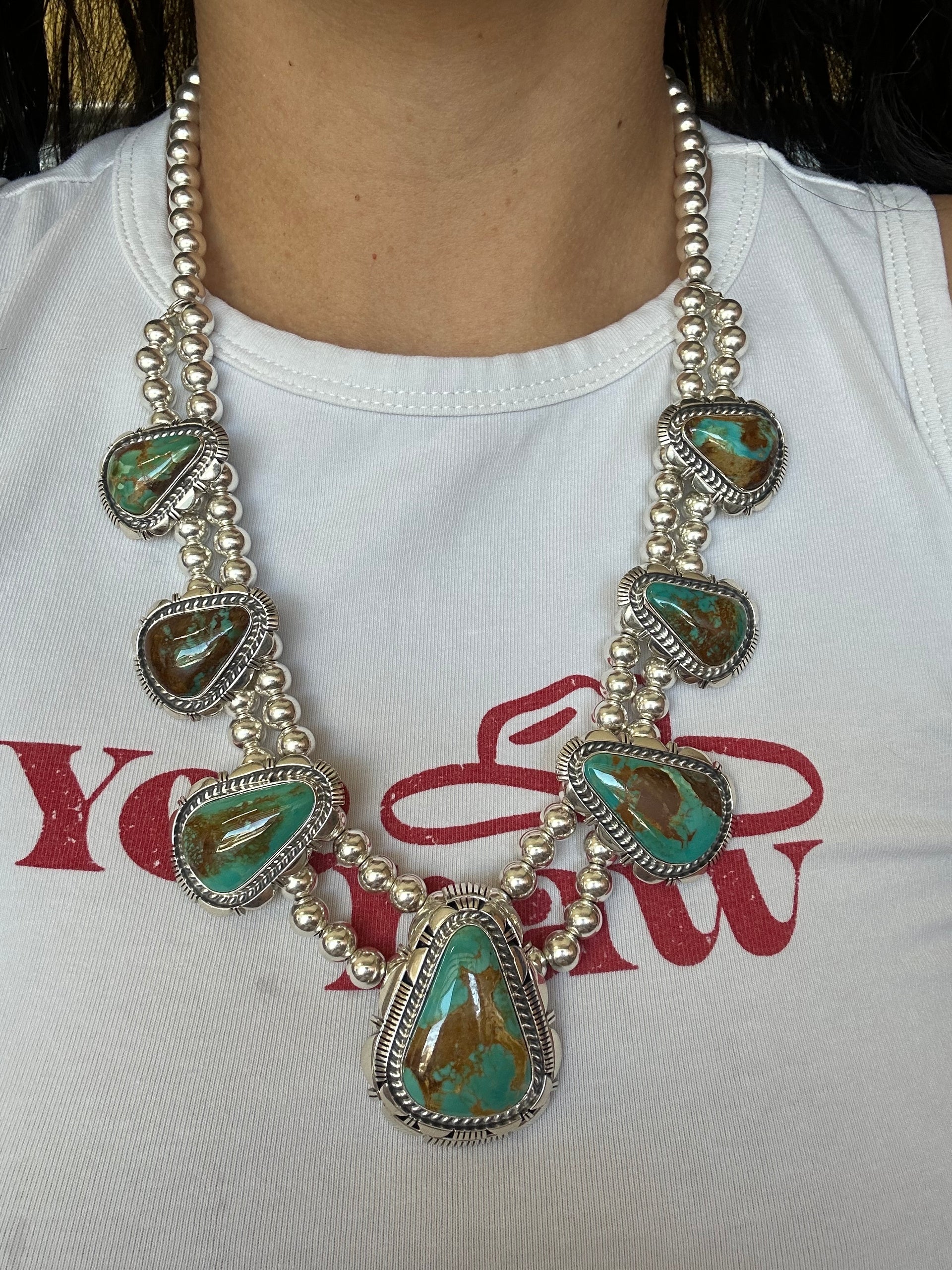 Larry Moses Yazzie Royston Turquoise & Sterling Silver Necklace Set