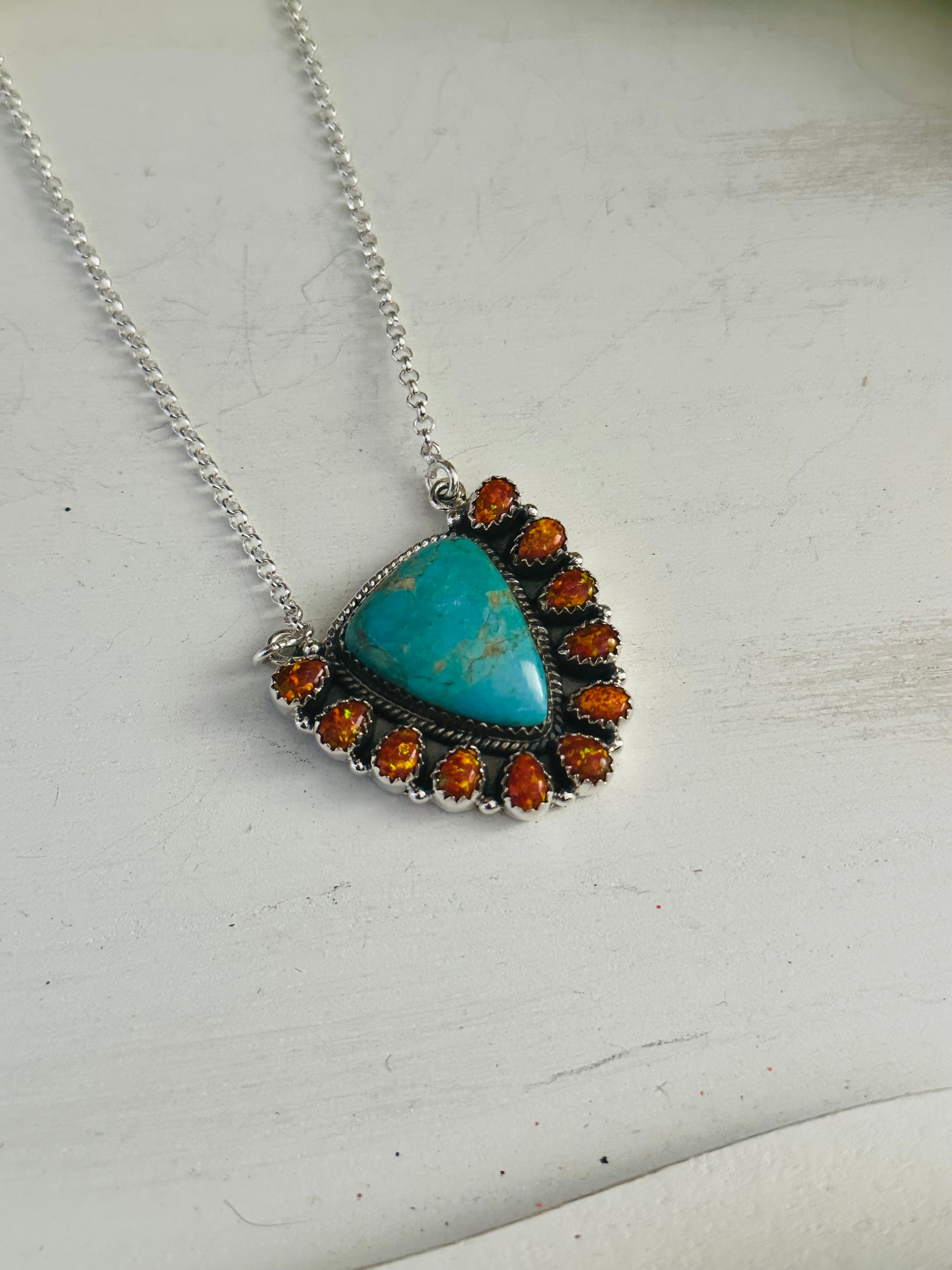 Southwest Handmade Multi Stone & Sterling Silver Cluster Necklace