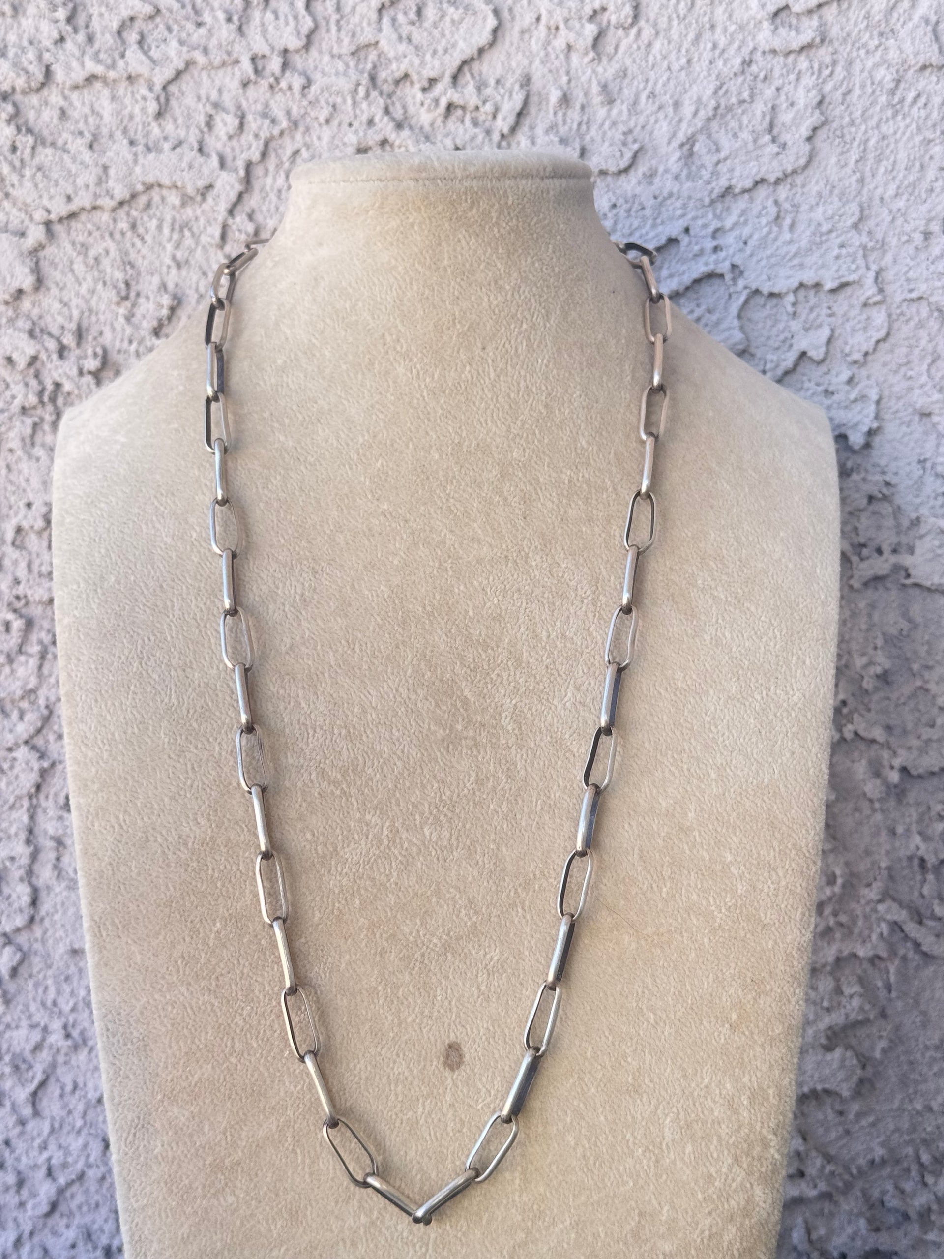 Navajo Made Sterling Silver Paperclip Link Chain Necklace