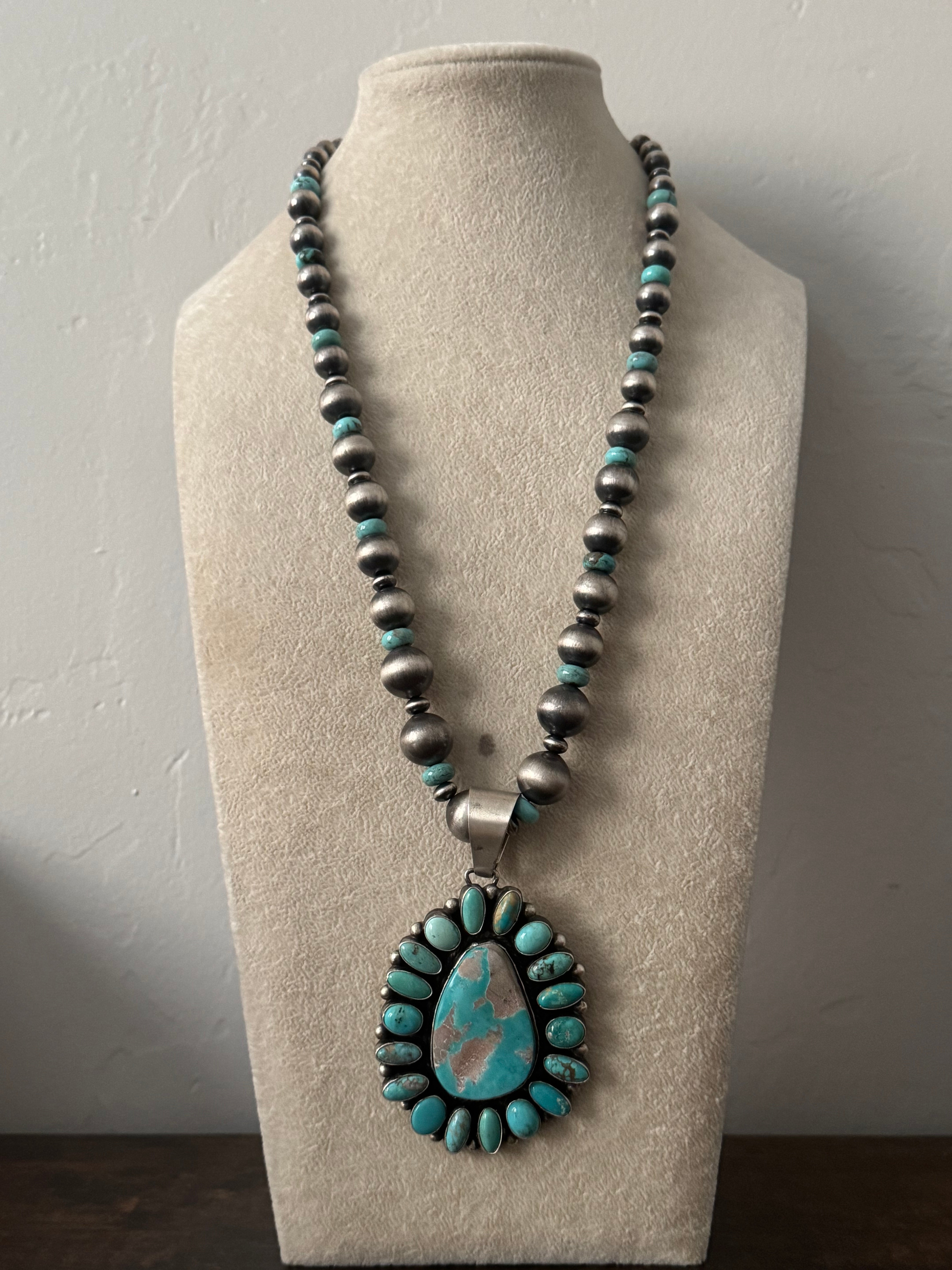 Ella Peters Royston Turquoise & Sterling Silver Cluster Beaded Necklace