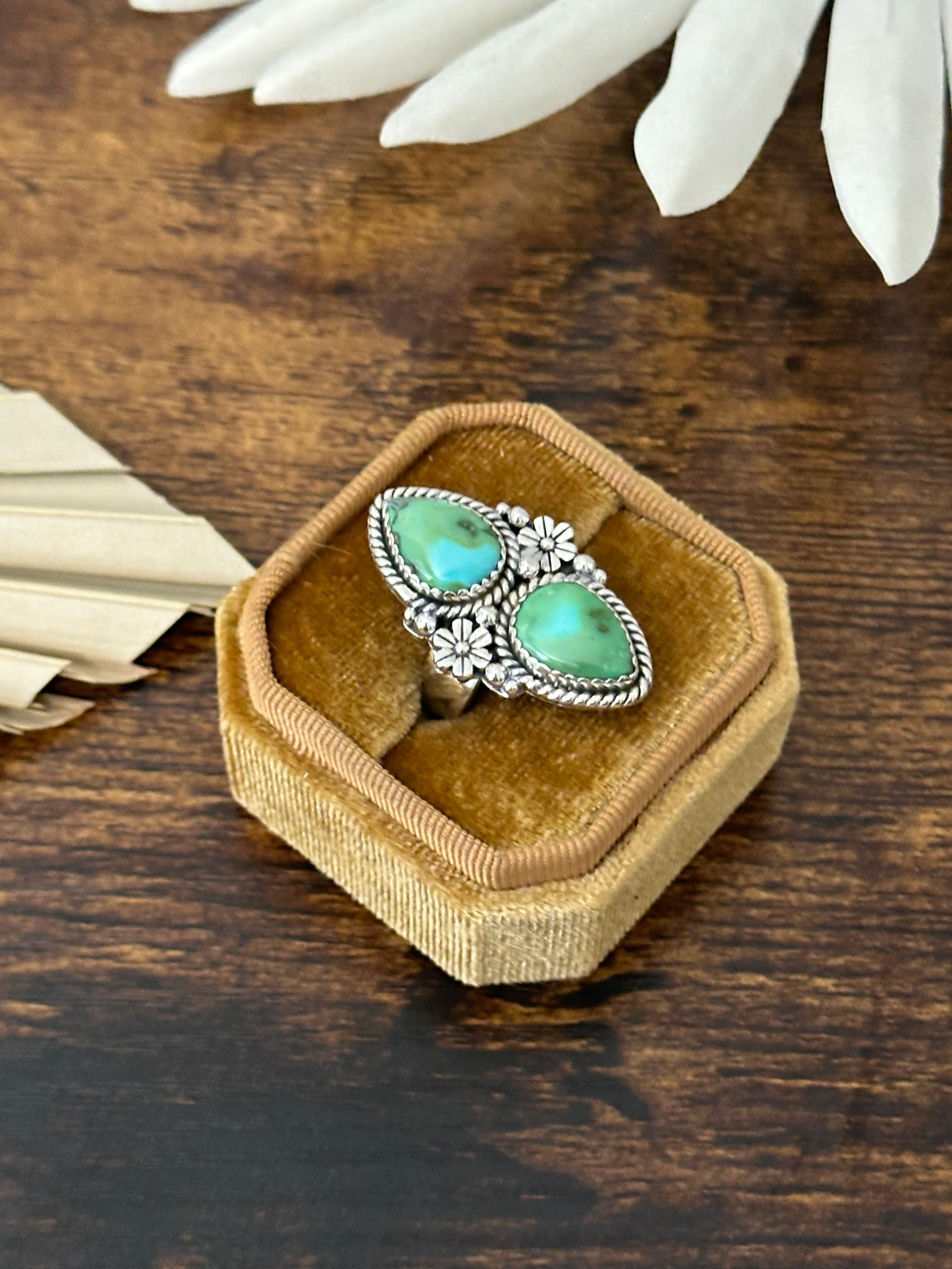 Southwest Handmade Sonoran Mountain Turquoise & Sterling Silver Adjustable Ring