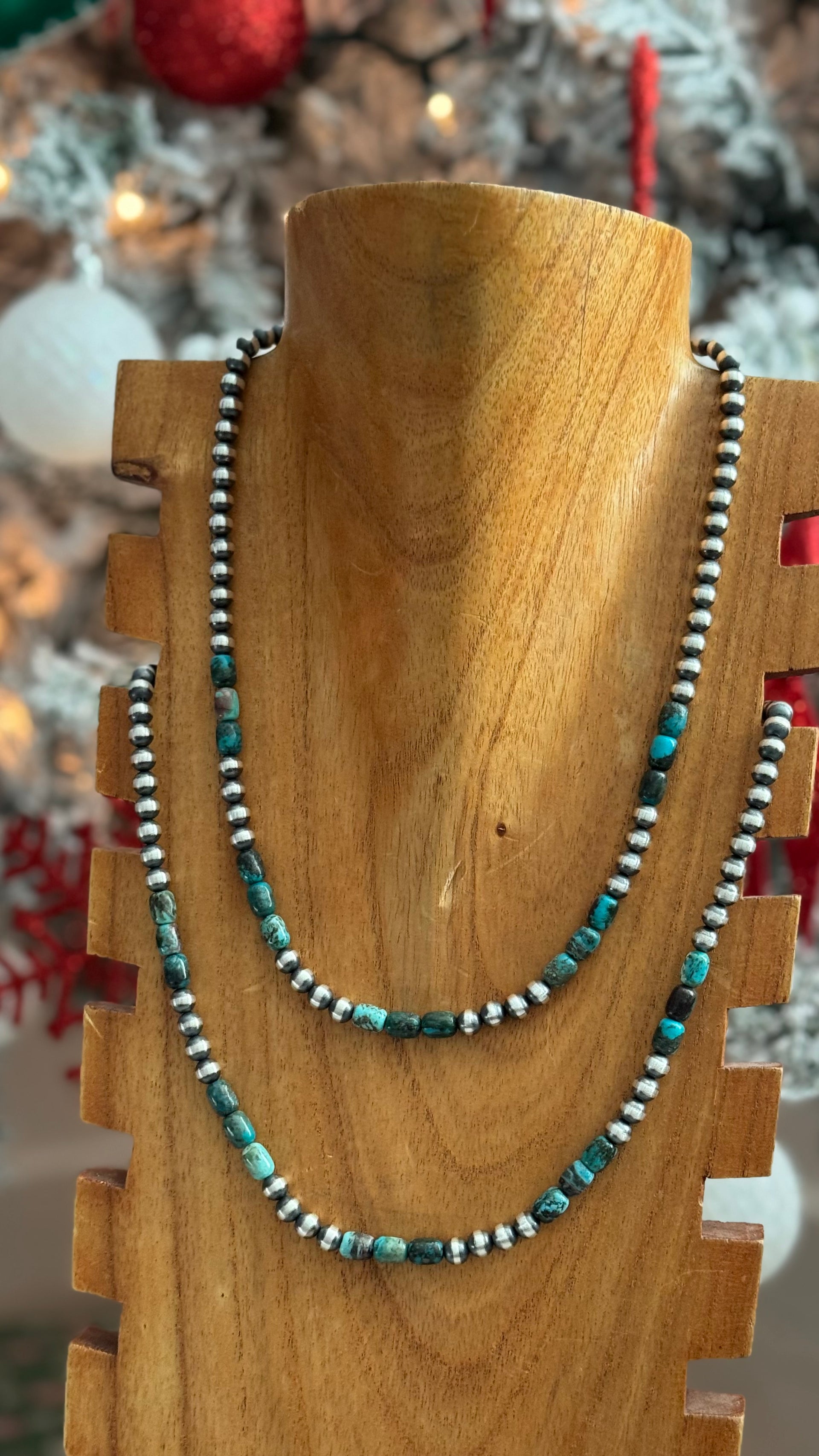 Navajo Strung Egyptian Turquoise & Sterling Silver Graduated Pearl Necklace