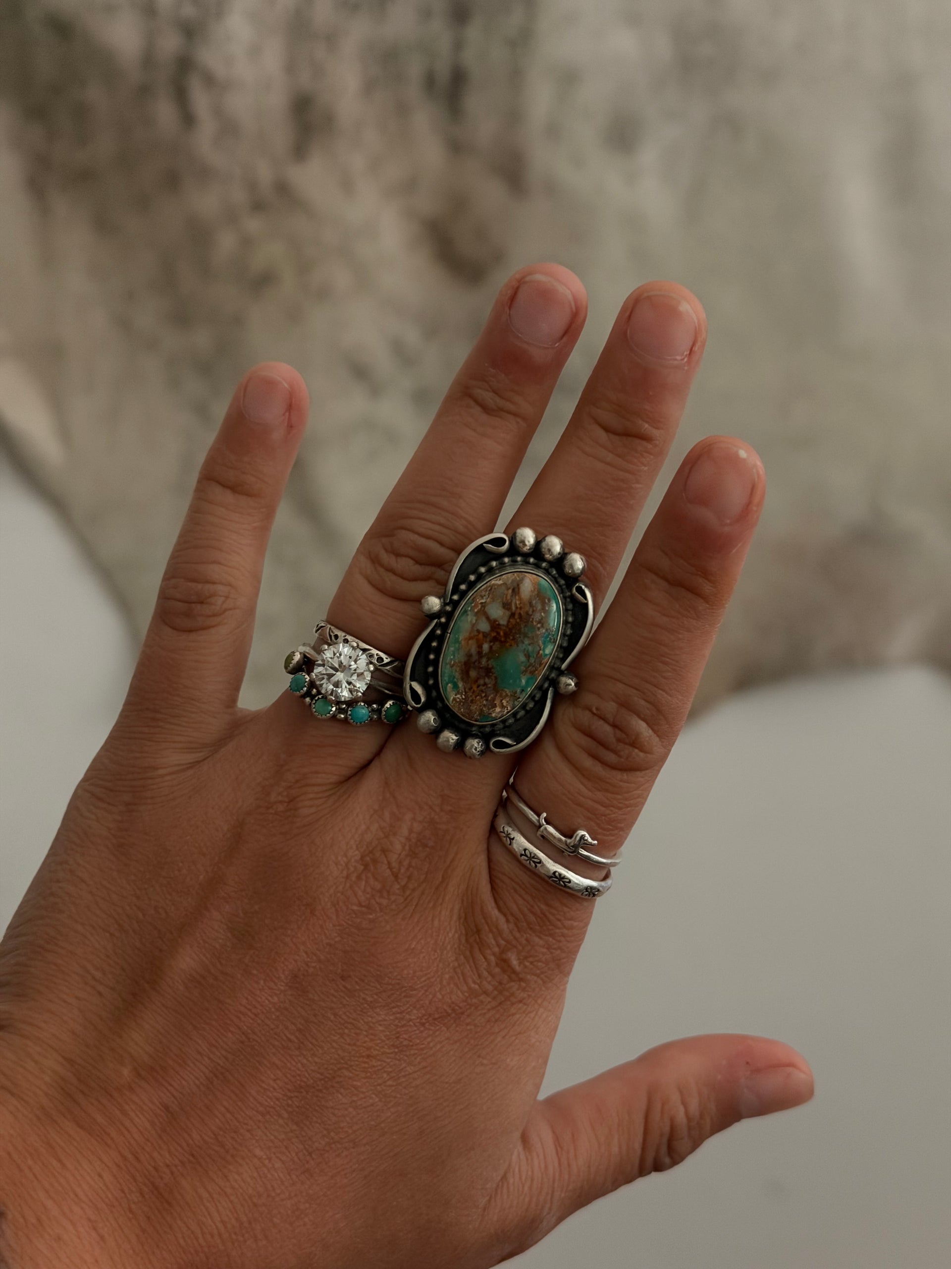 Navajo Made Royston Turquoise & Sterling Silver Adjustable Ring