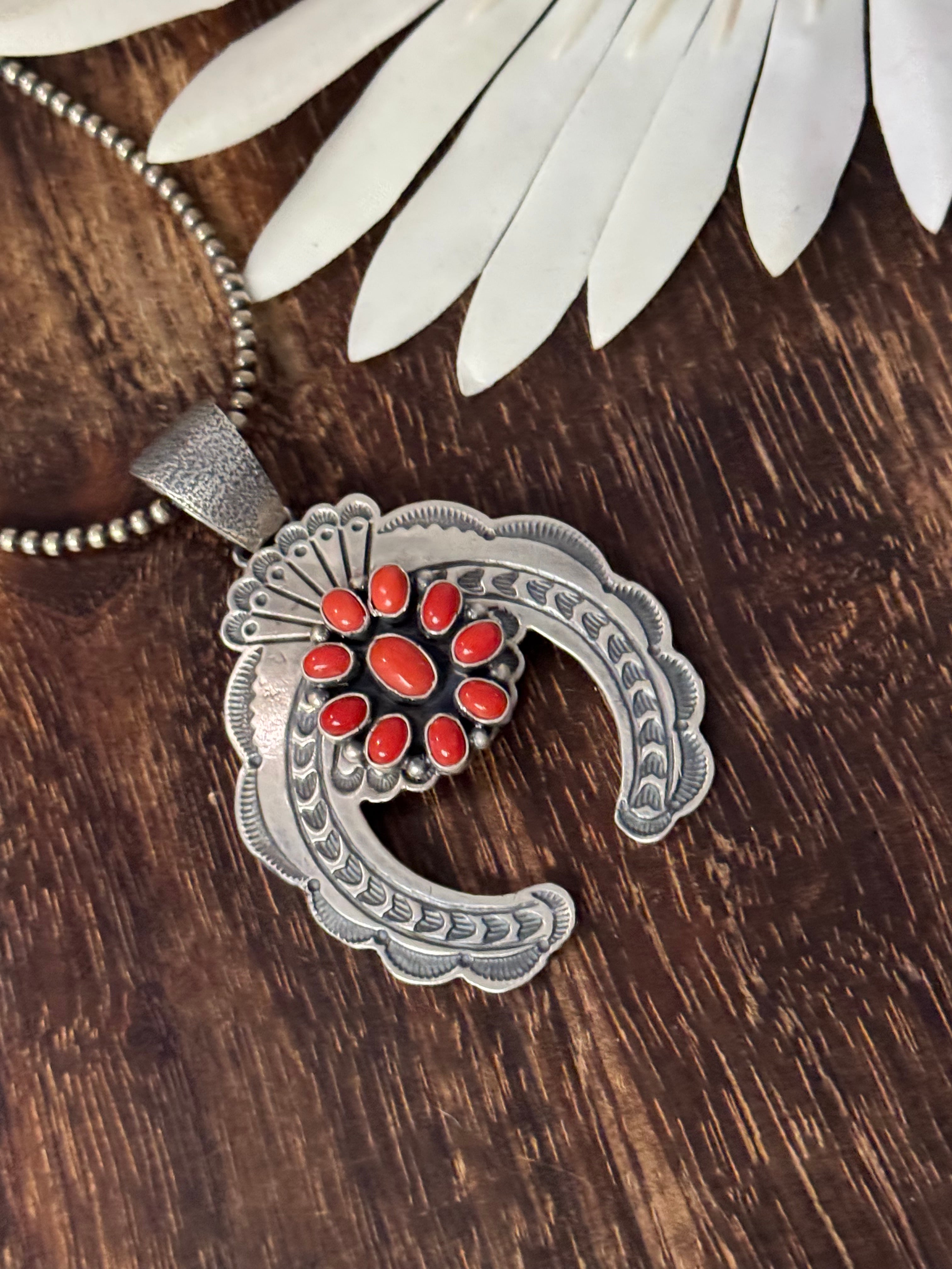 Ray Bennett Mediterranean Coral & Sterling Silver Naja Pendant