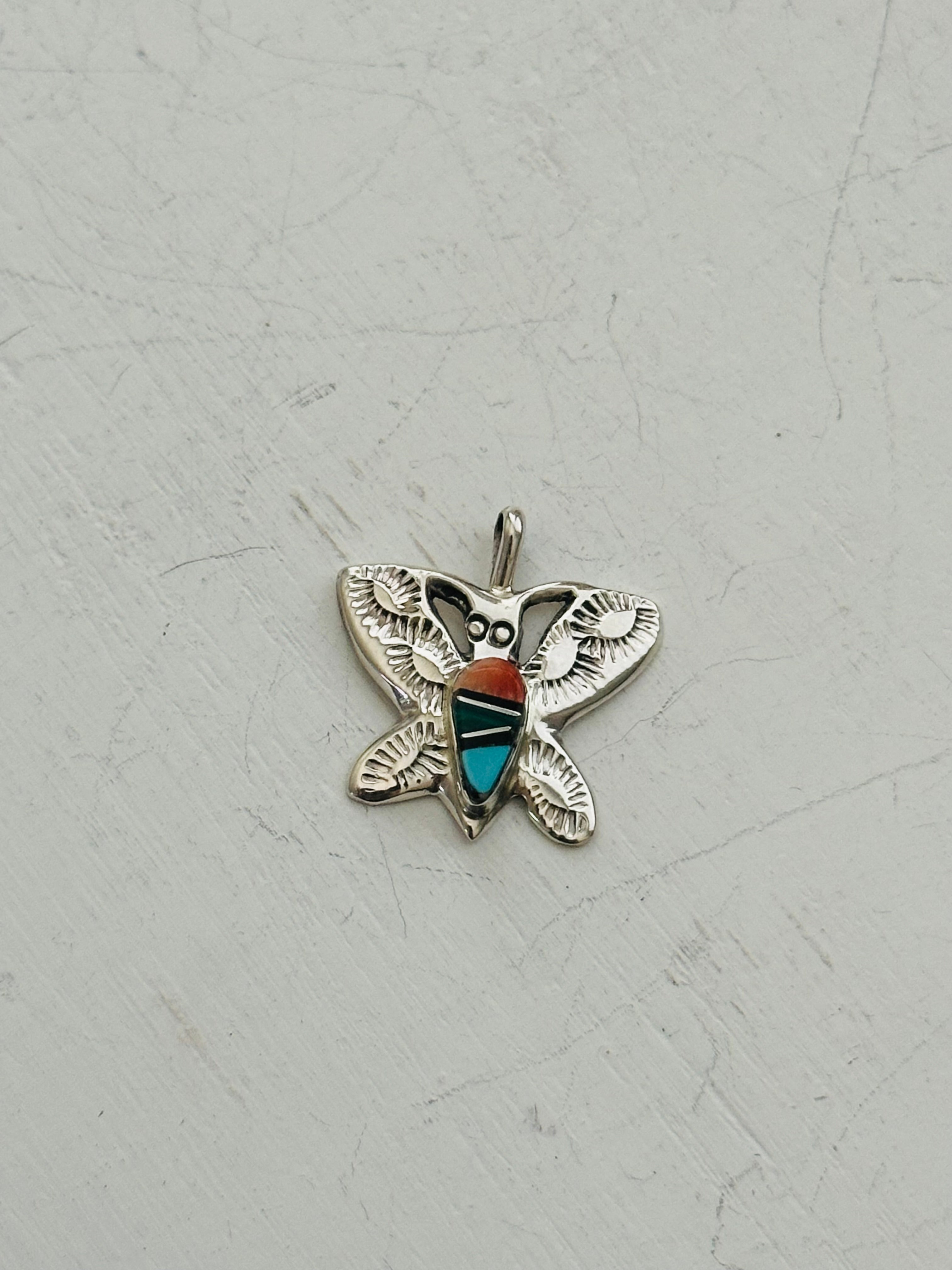 Joseph Martinez Multi Stone & Sterling Silver Inlay Dragonfly Pendant