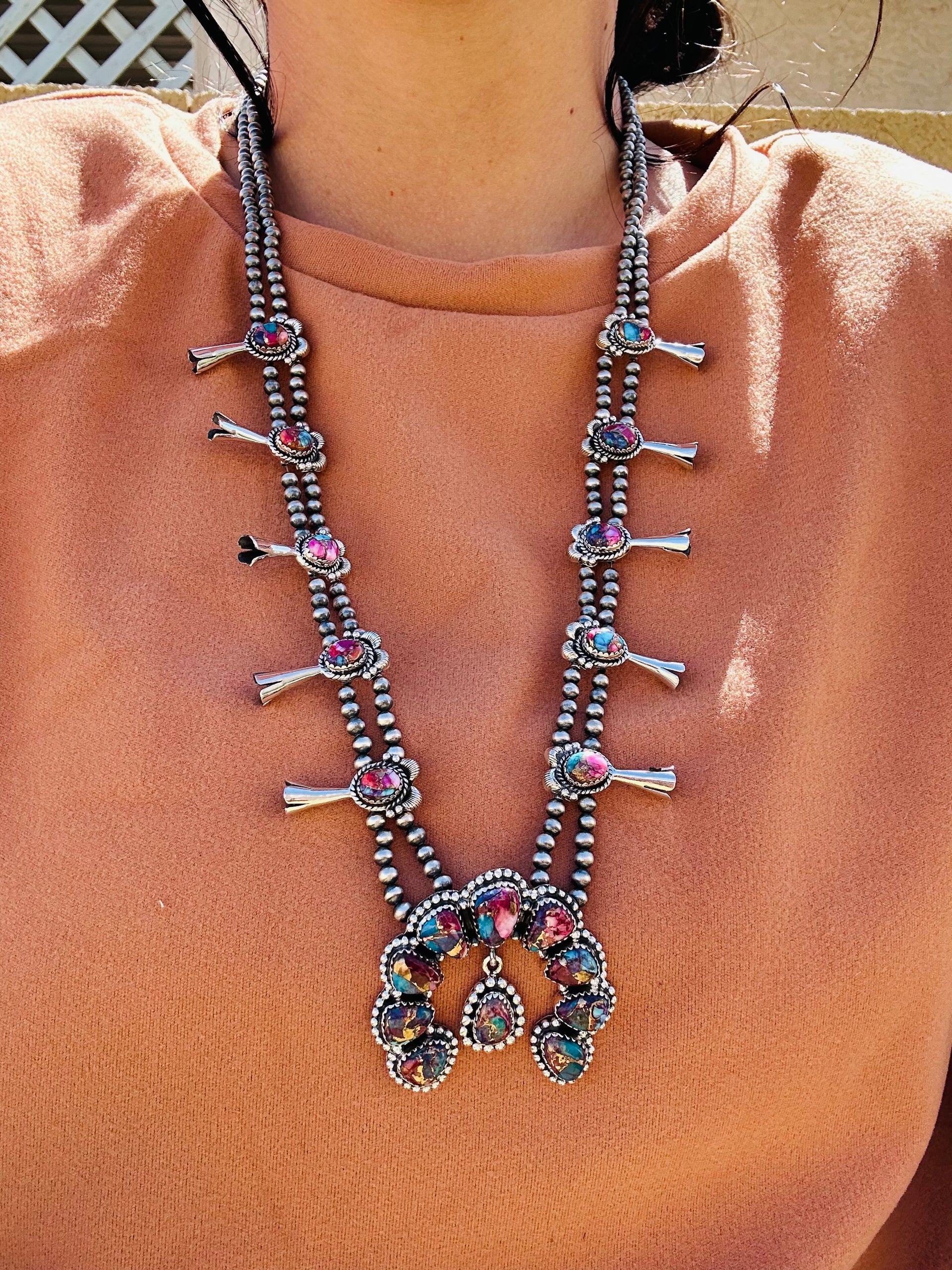 Southwest Handmade Mohave Turquoise & Sterling Silver Squash Blossom