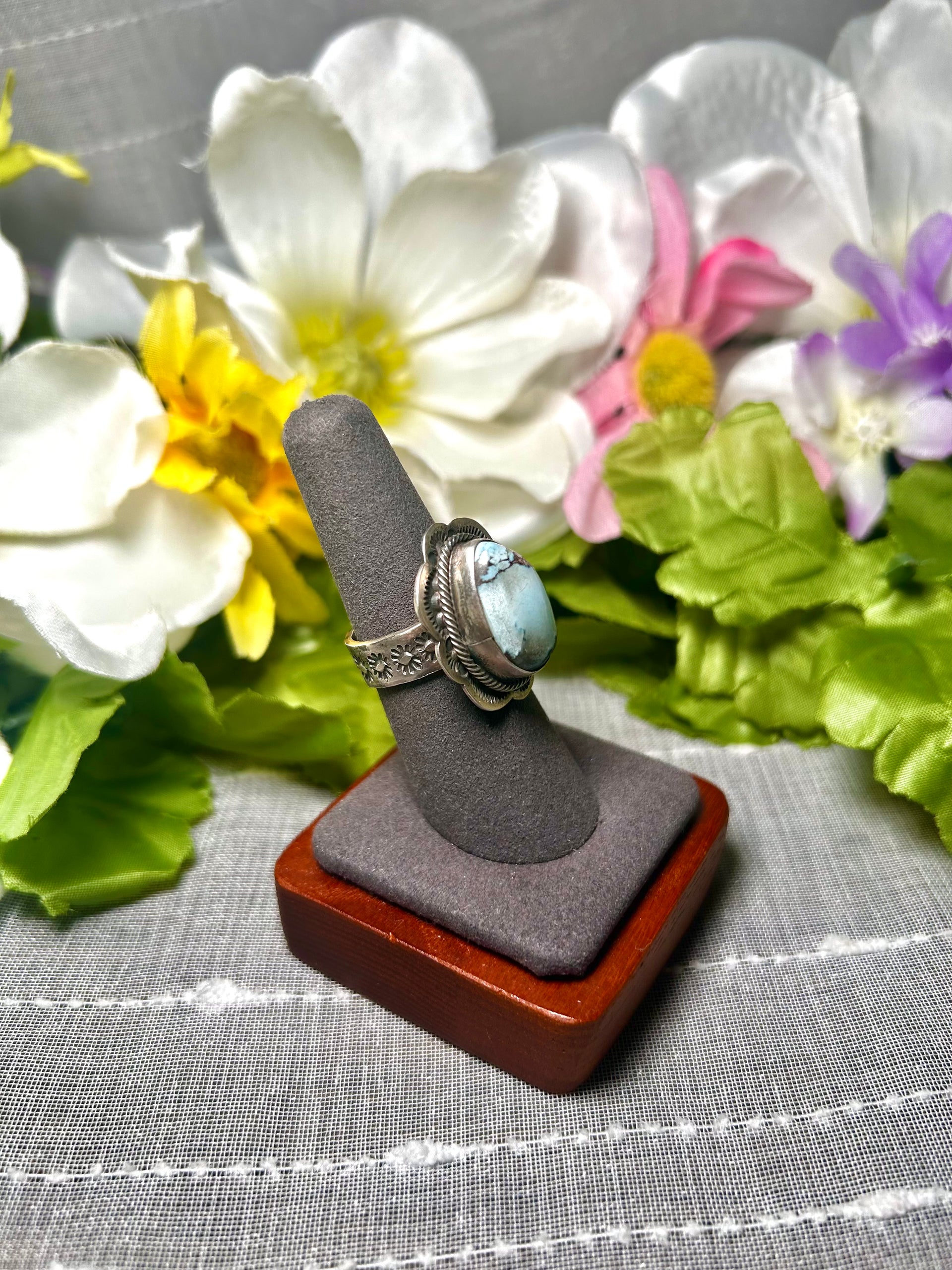 Navajo Made Golden Hill Turquoise & Sterling Silver Ring Size 7