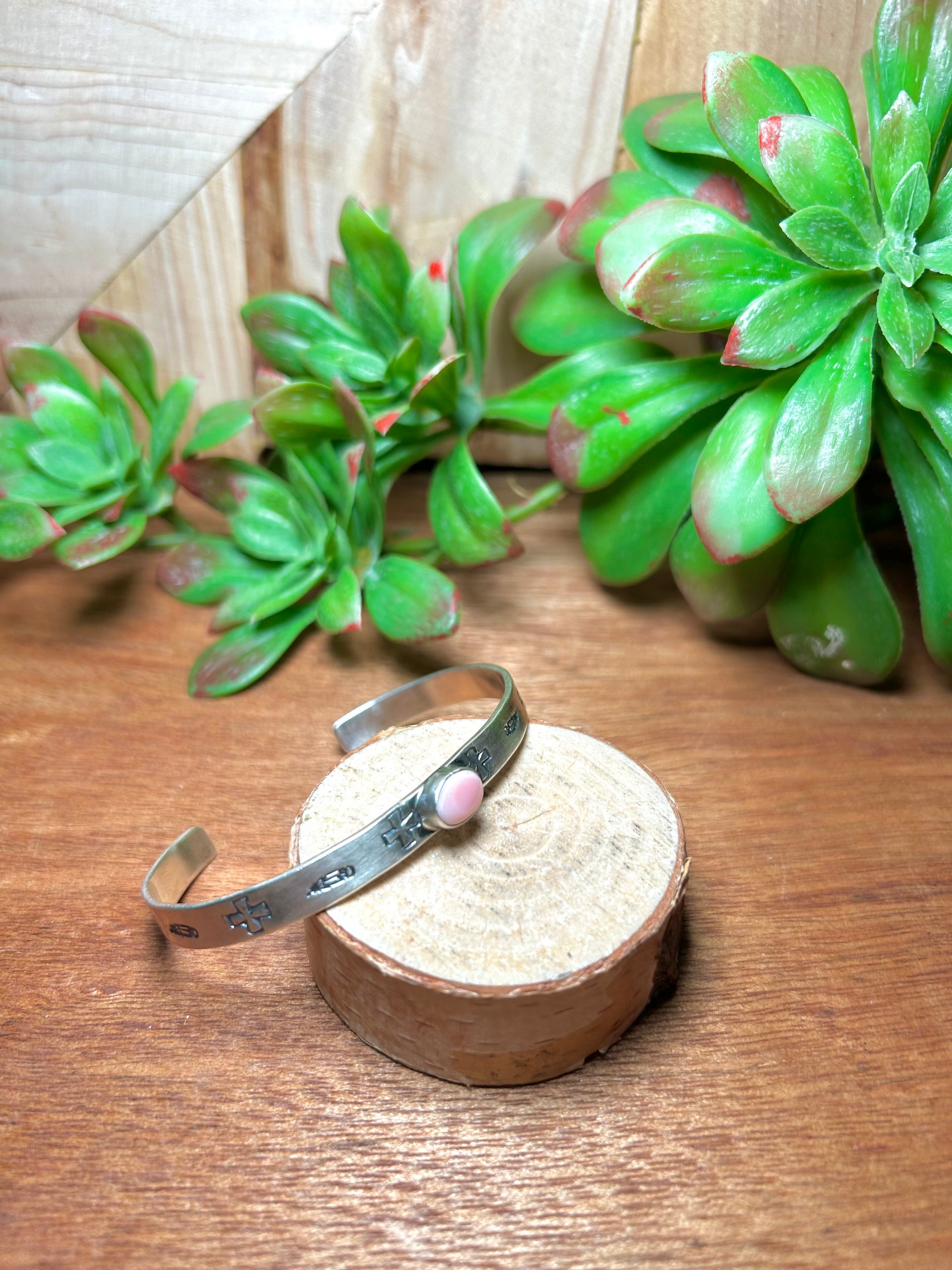 Navajo Made Pink Conch & Sterling Silver Cuff Bracelet