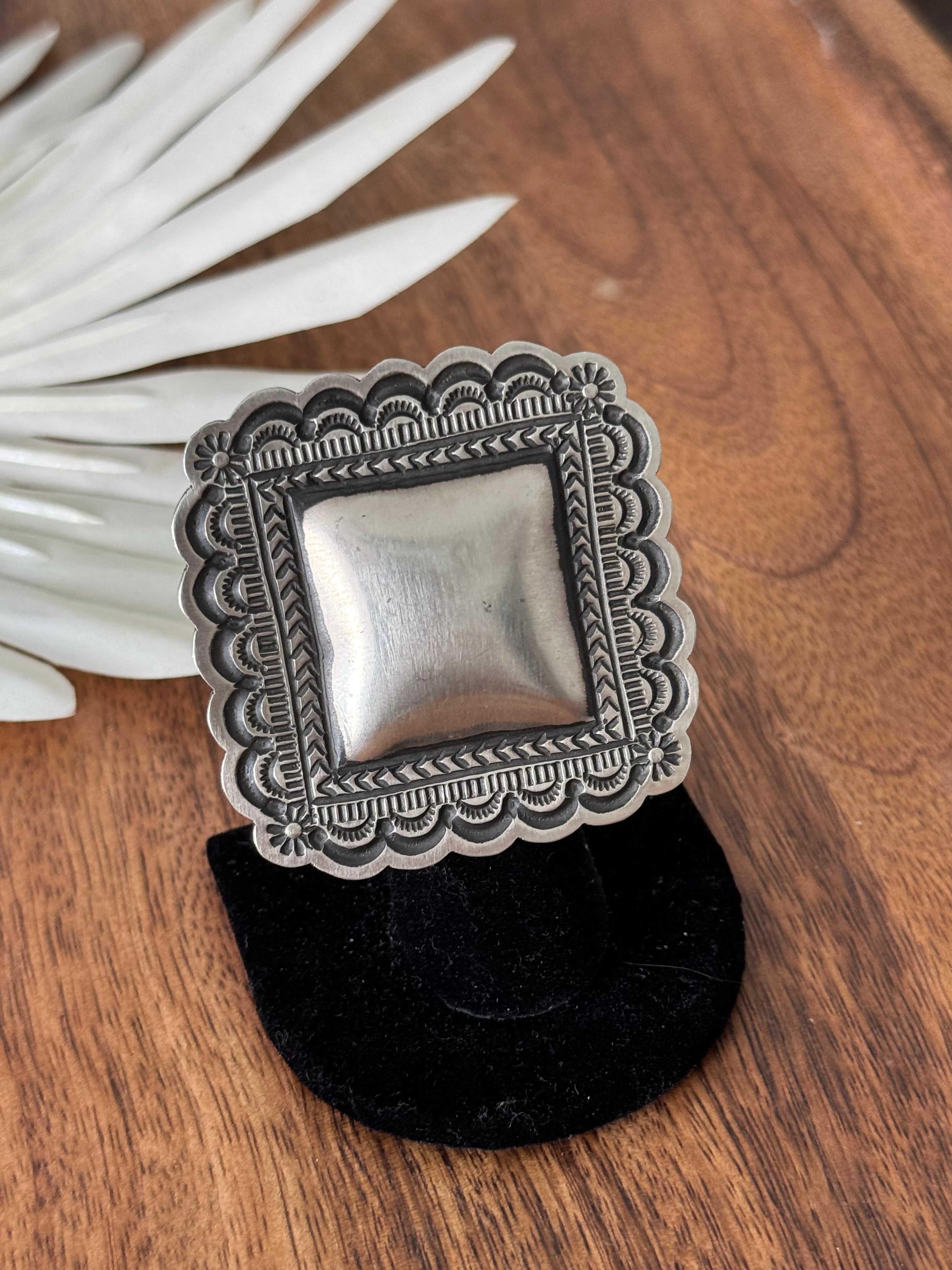 Leander Tahe Sterling Silver Concho Adjustable Ring